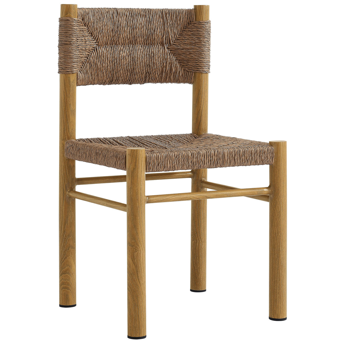 Natural rattan dining side chair with wraparound weave and dual stretchers for added strength and stability || EEI-6982-NAT || front_angle_studio