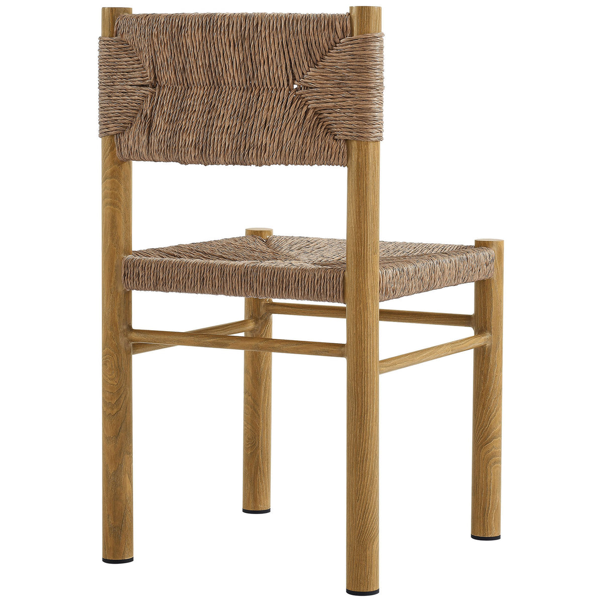 Back of the natural rattan dining chair highlighting the wrapped corners and sturdy crossbar supports || EEI-6982-NAT || back_angle_studio