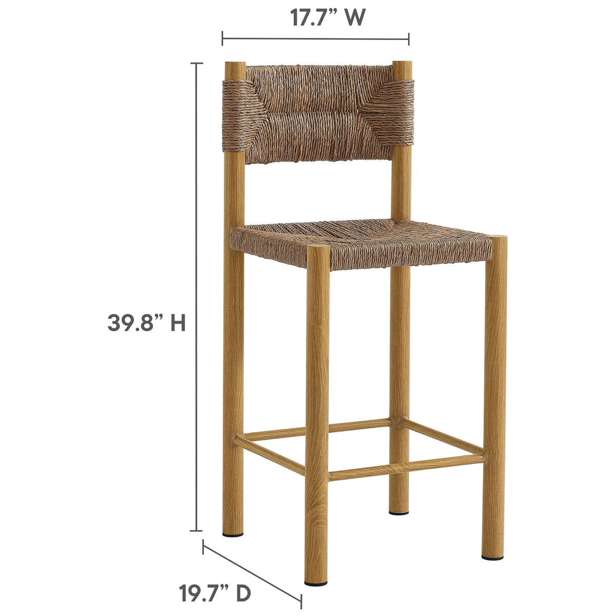Counter stool with clearly labeled width, depth, and height measurements for easy fit in your space || EEI-6983-NAT || dimension_studio