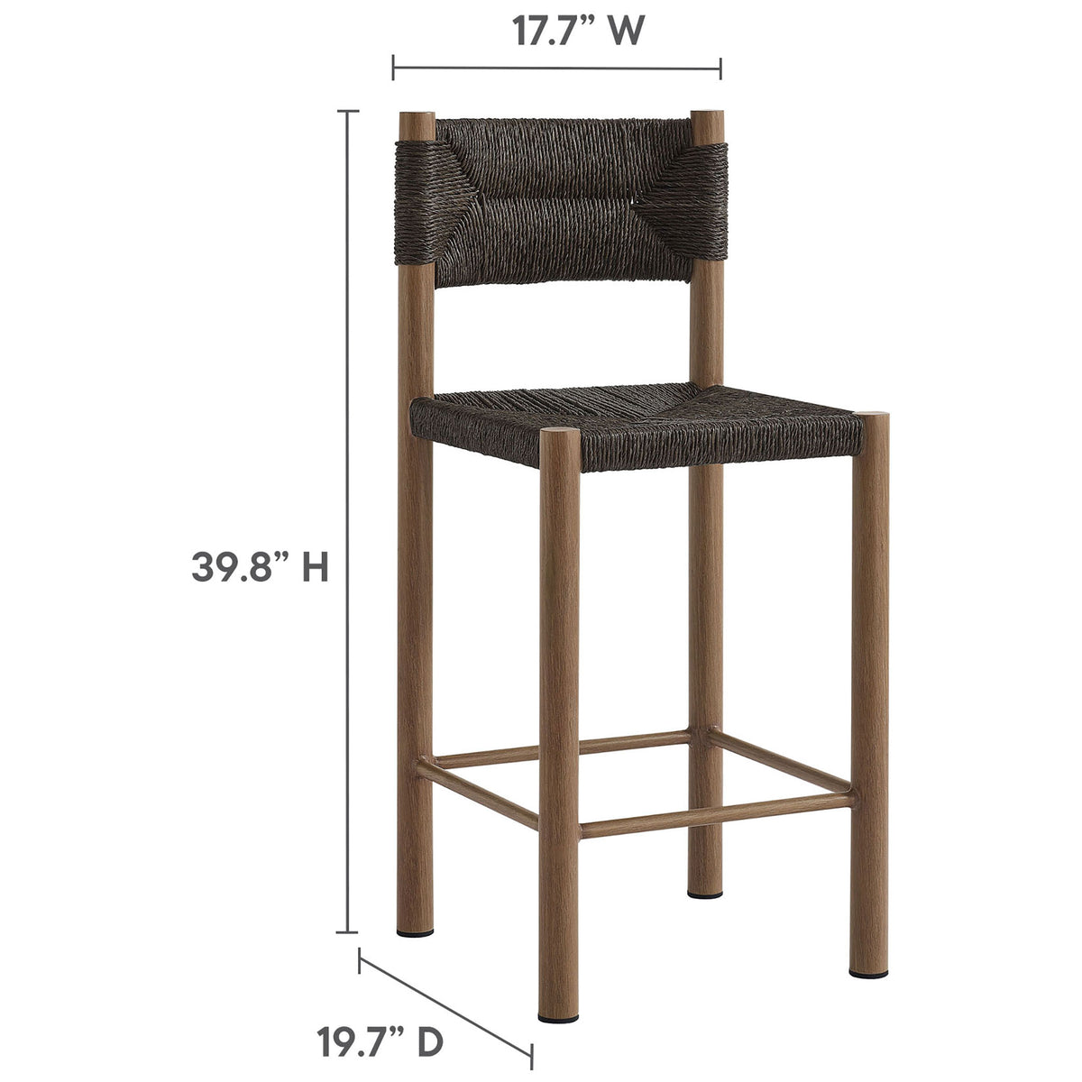 Counter stool diagram lists width, depth, and height to simplify outdoor bar planning || EEI-6983-WAL || dimension_studio