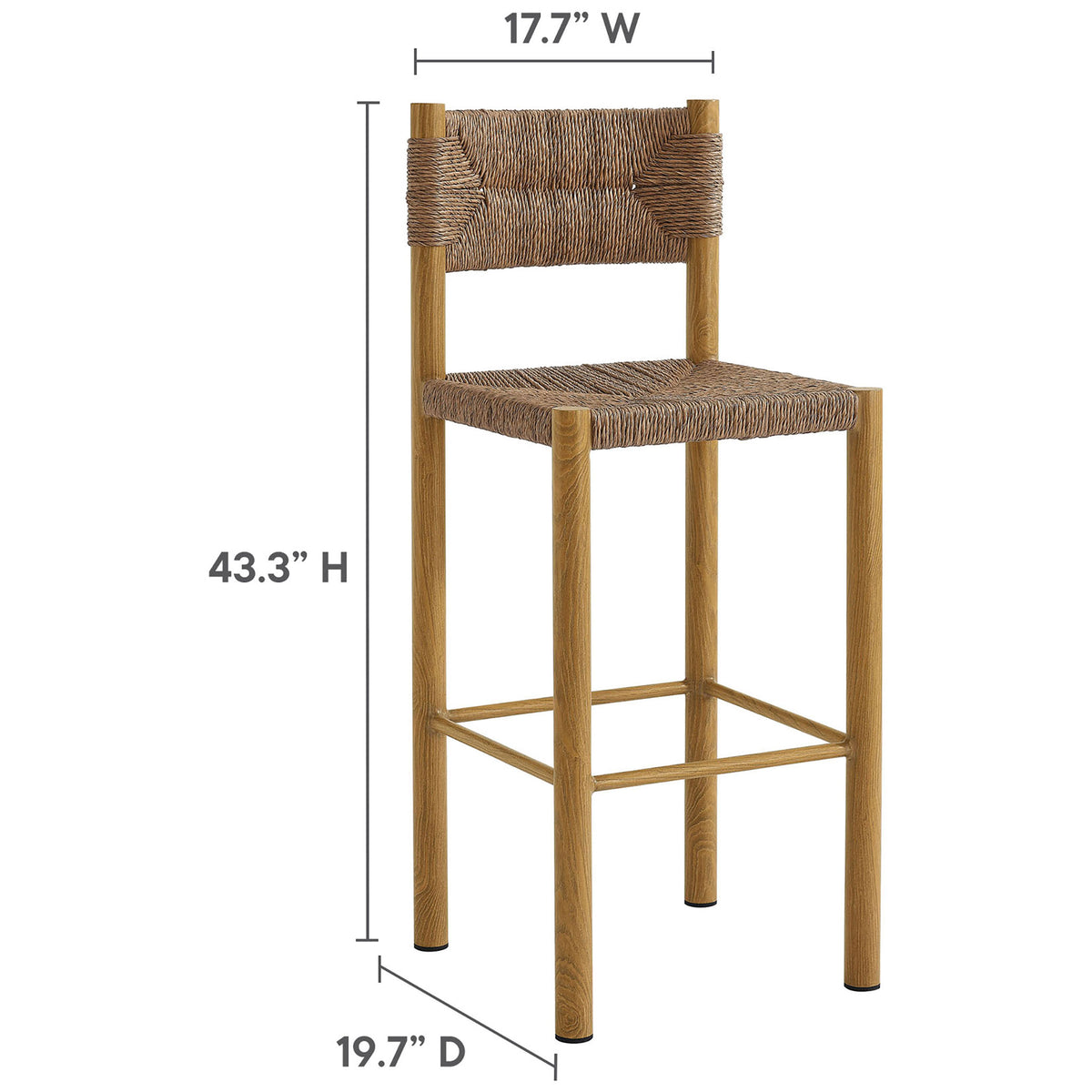 Bar stool illustration shows key width, depth, and height dimensions for planning your bar layout || EEI-6984-NAT || dimension_studio