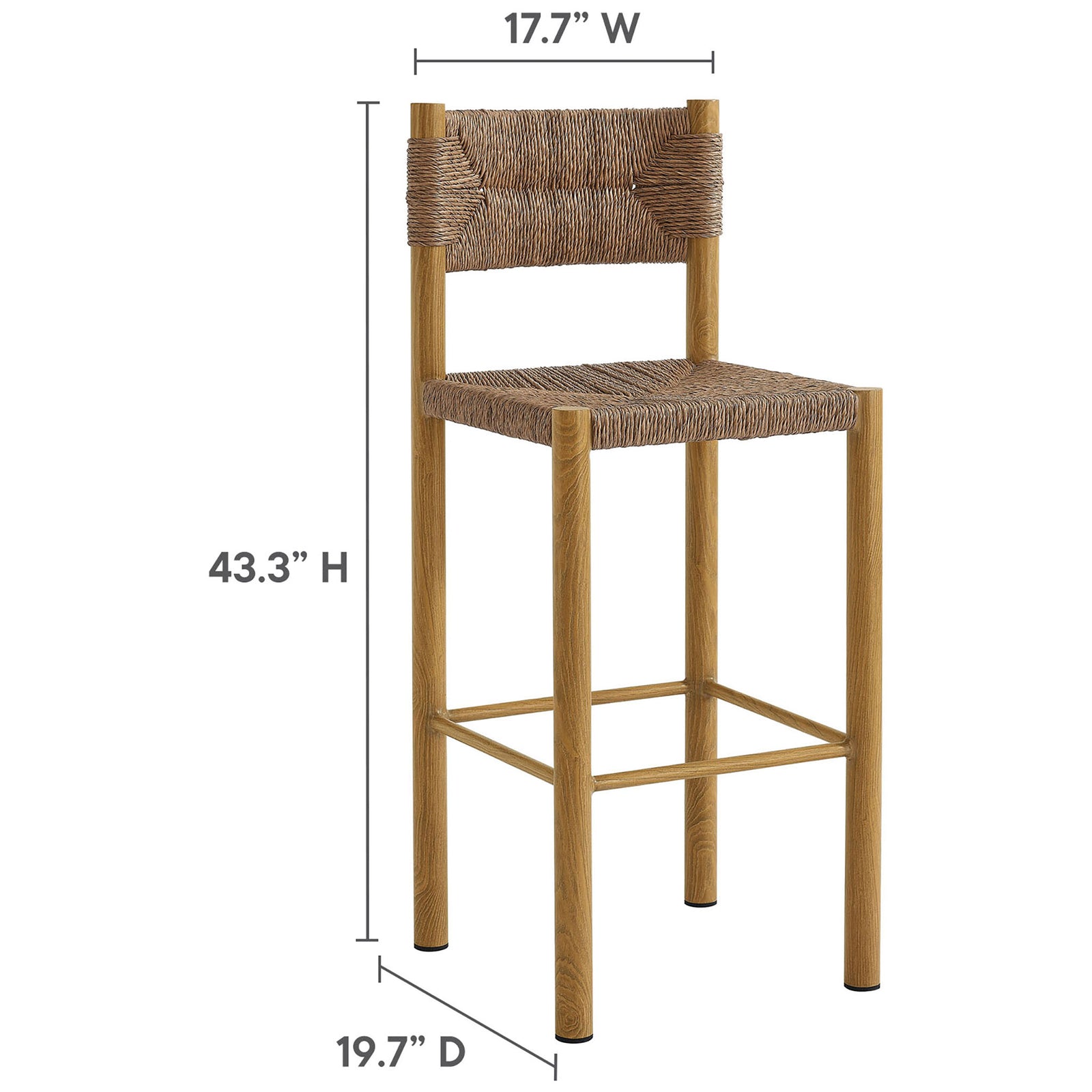Bar stool illustration shows key width, depth, and height dimensions for planning your bar layout || EEI-6984-NAT || dimension_studio