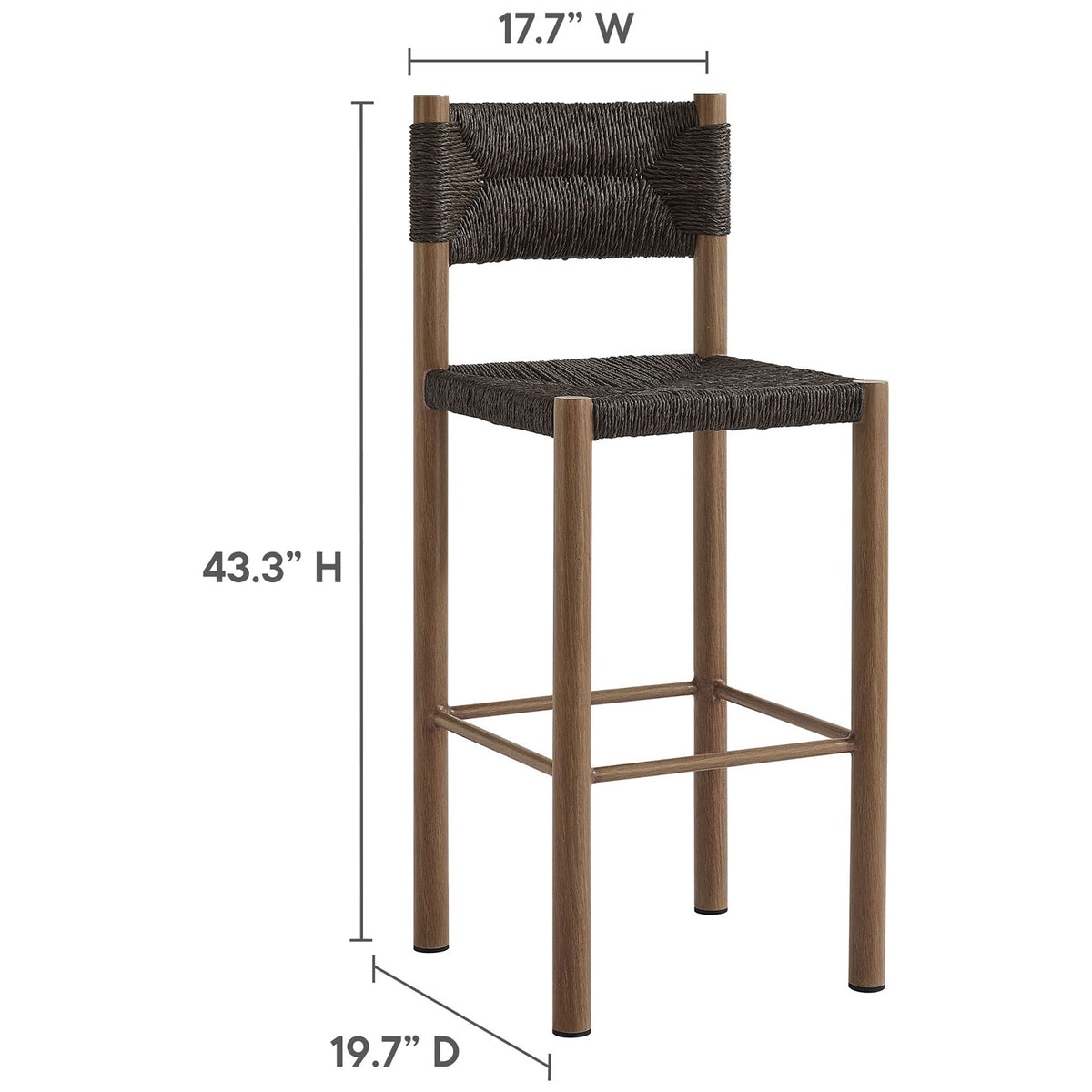 Bar stool dimension graphic details overall height, width, and depth for precise fit || EEI-6984-WAL || dimension_studio