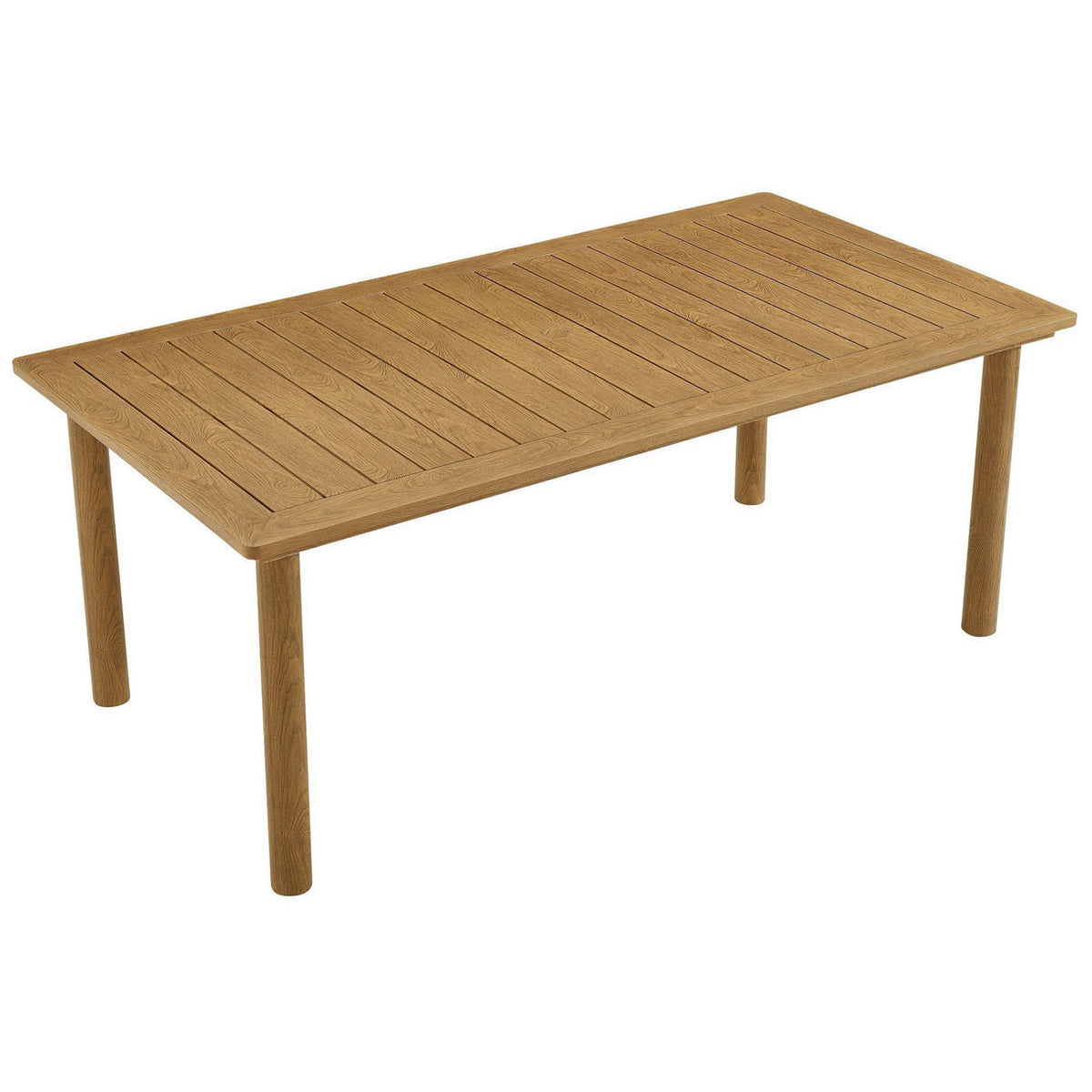 Rectangular slatted tabletop with subtle umbrella hole detail and realistic natural wood grain || EEI-6985-NAT || top_angle_studio