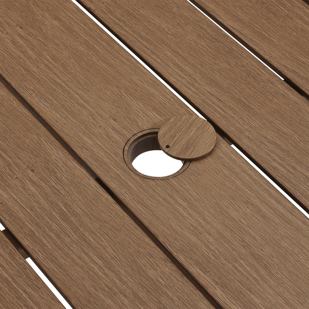 Slatted walnut tabletop with umbrella cap detail and smooth, easy-care wood-grain finish || EEI-6985-WAL || detail_studio