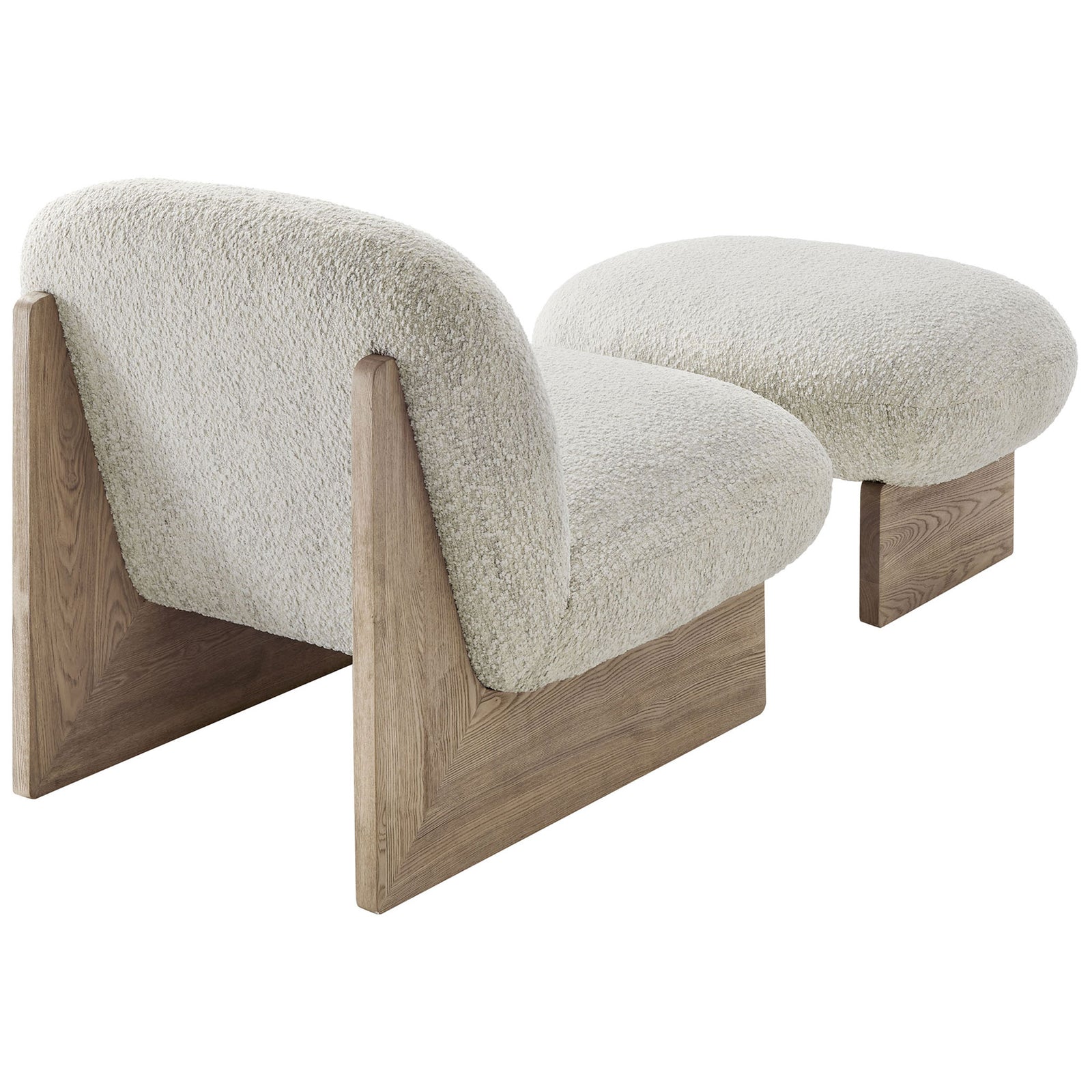 Sculpted back and rounded cushions meet robust ash wood supports with natural grain || EEI-6988-PRL-OAK || back_angle_studio