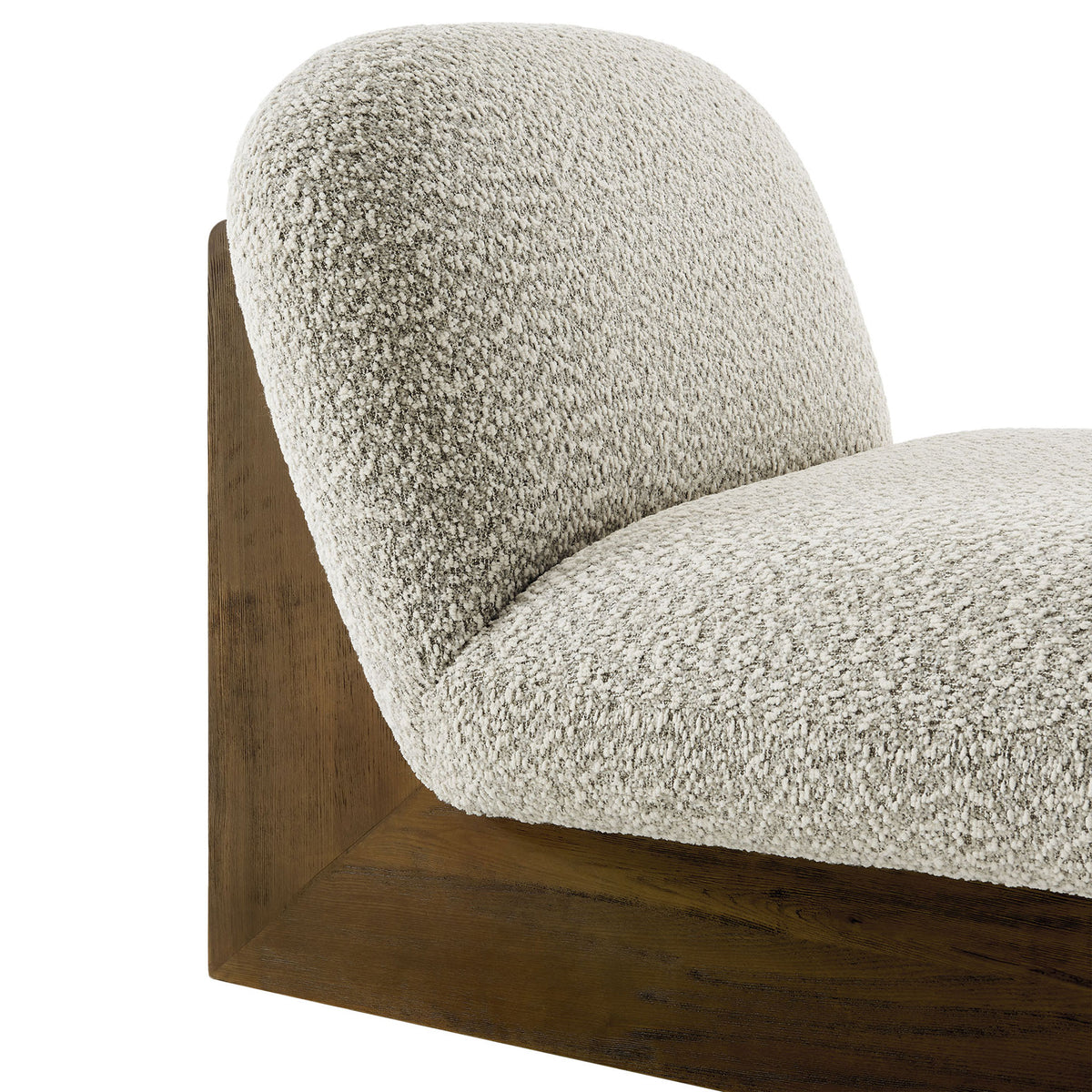 Textured boucle upholstery and curved backrest with walnut ash wood support || EEI-6988-RIV-WAL || detail_studio