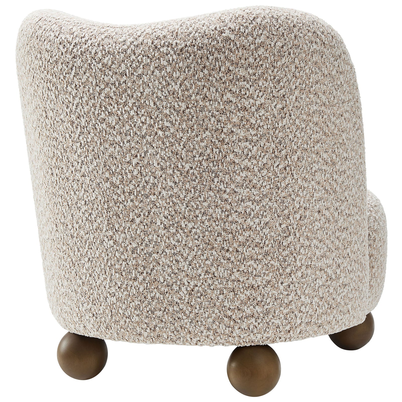 Gently contoured backrest wrapped in boucle adds inviting shape from every angle || EEI-6989-COR-WAL || back_angle_studio