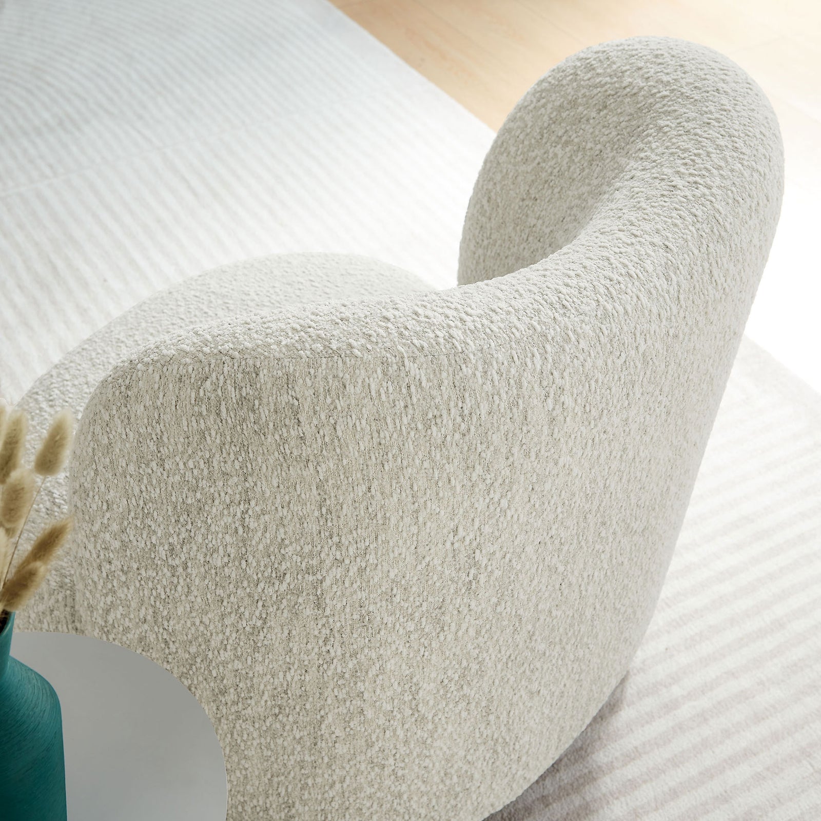 Sculpted back and cozy boucle texture warm up modern spaces. || EEI-6989-PRL-WAL || detail_room