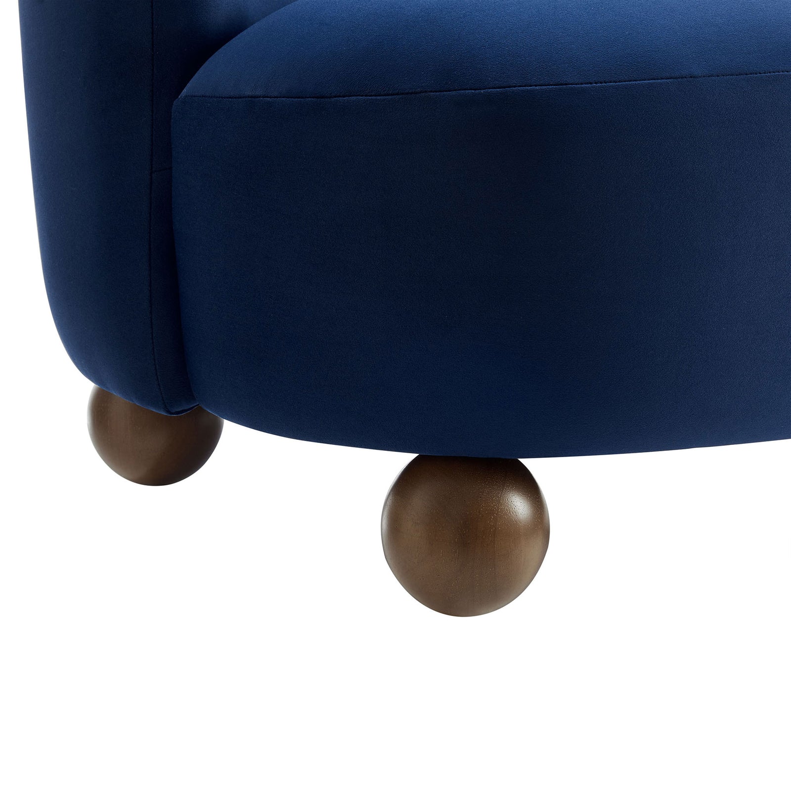 Walnut ball feet with tailored midnight blue velvet upholstery || EEI-6990-MID-WAL || leg_studio