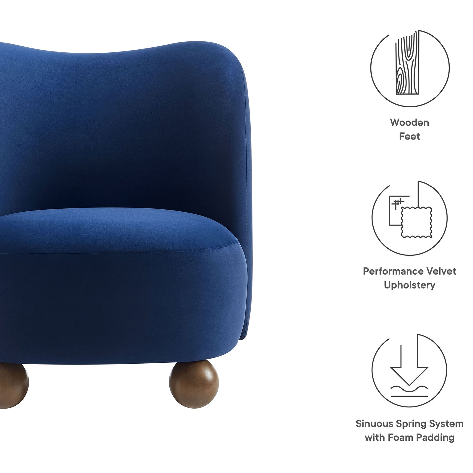 Performance velvet upholstery with sinuous spring support and wooden feet || EEI-6990-MID-WAL || callout_studio
