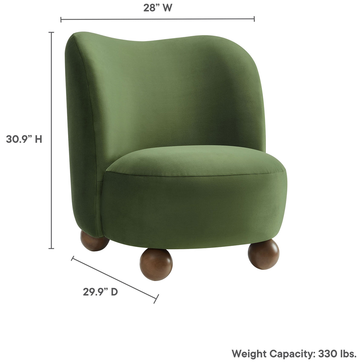 Compact accent chair proportions fit small spaces while offering roomy seating comfort || EEI-6990-MOG-WAL || dimension_studio