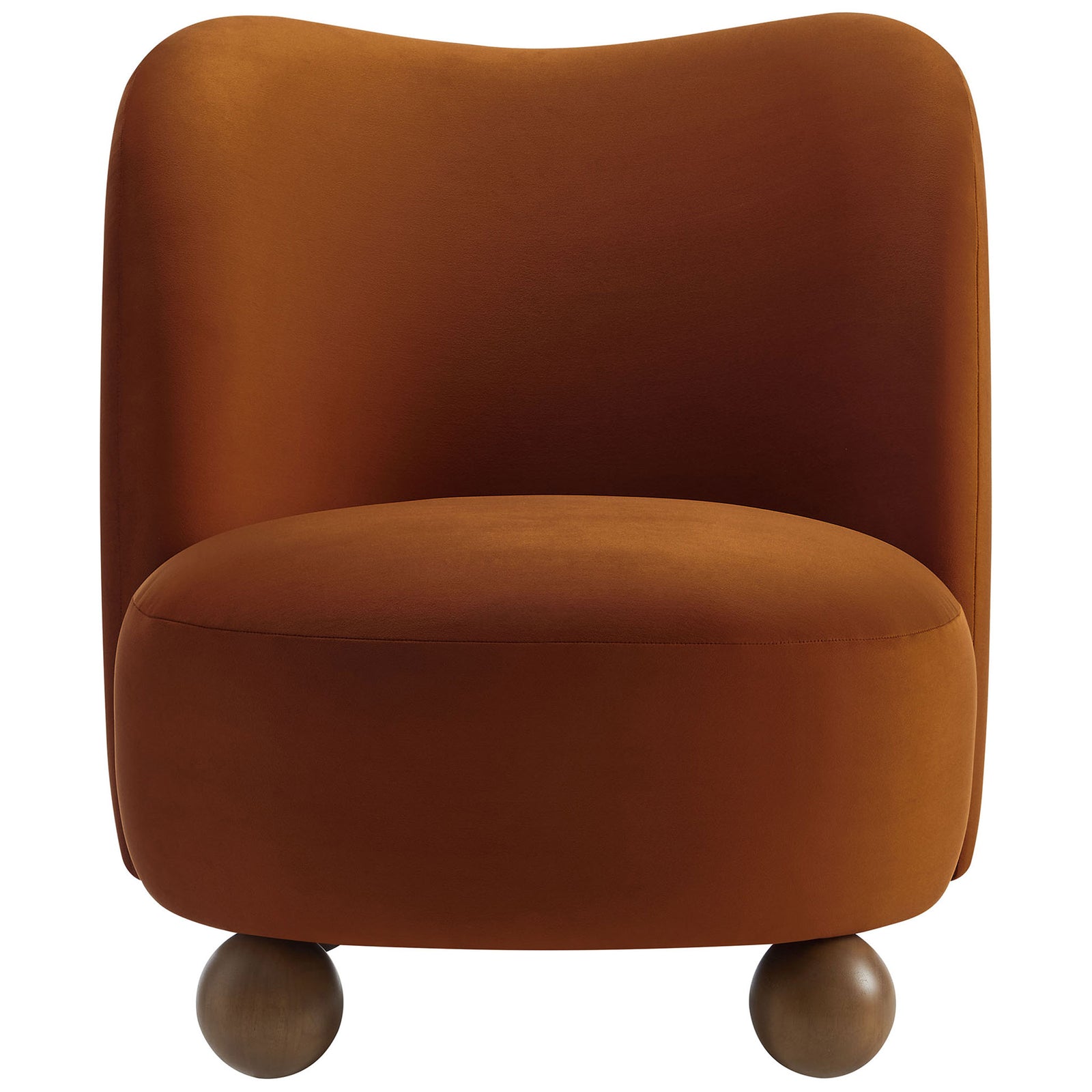 Inviting cushioned seat and soft performance velvet in rich rust with walnut feet || EEI-6990-RUS-WAL || front_studio