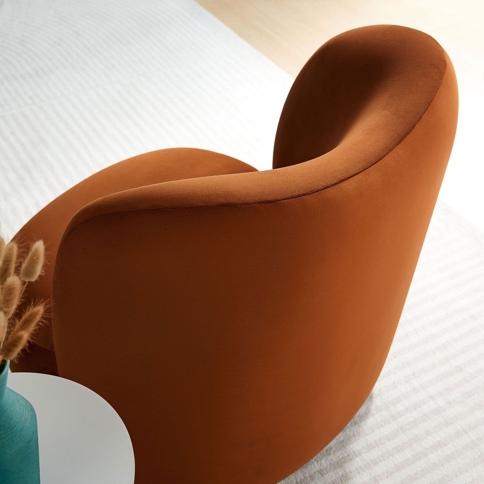 Soft, flowing contours and cozy velvet finish elevate any modern living space || EEI-6990-RUS-WAL || detail_room