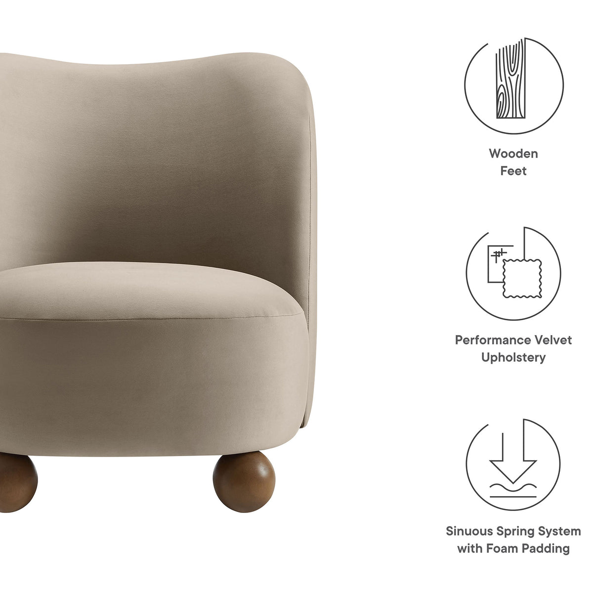 Stain-resistant performance velvet with sinuous spring support and wooden feet || EEI-6990-TAU-WAL || callout_studio
