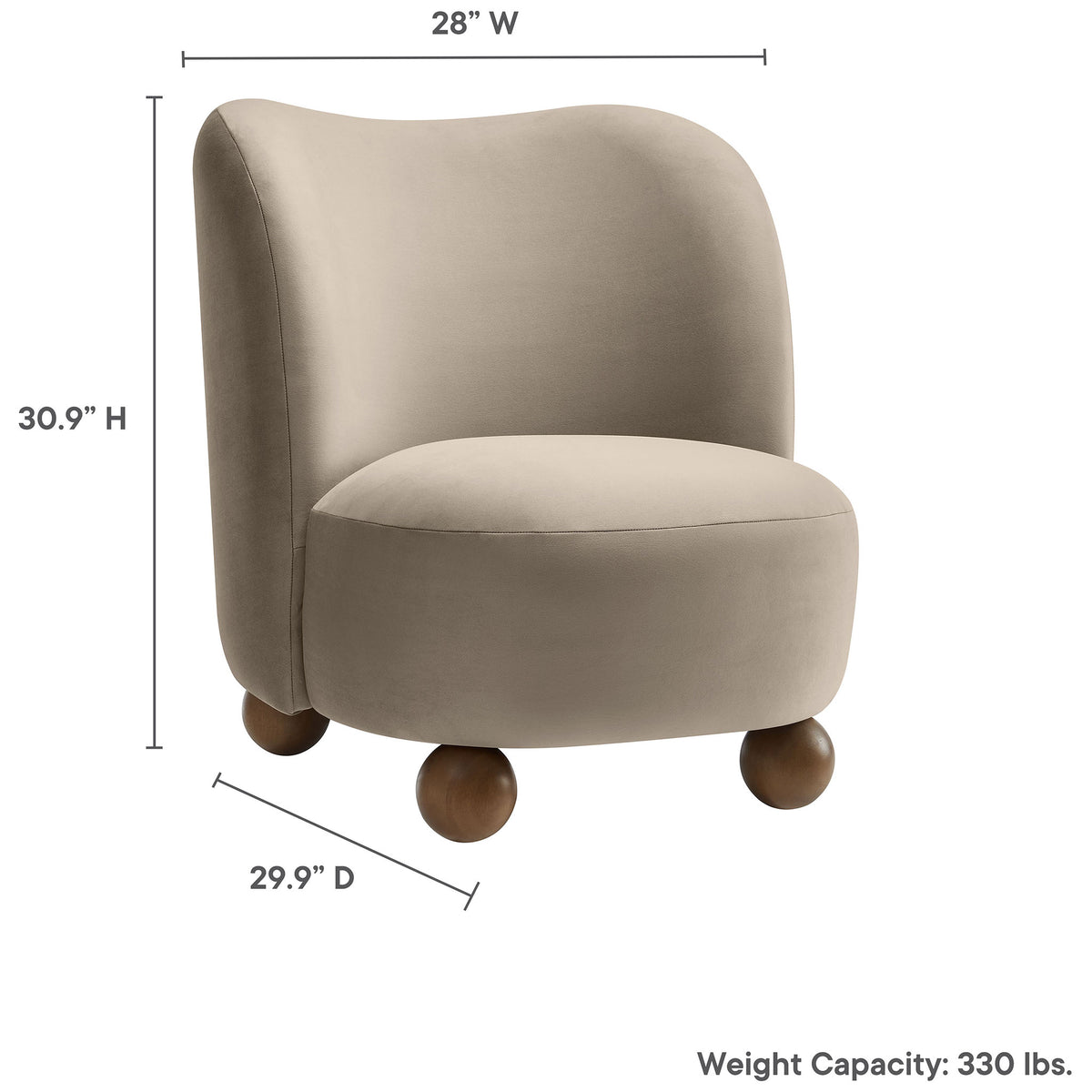 Sized at 28 in W x 29.9 in D x 30.9 in H; supports 330 lb || EEI-6990-TAU-WAL || dimension_studio