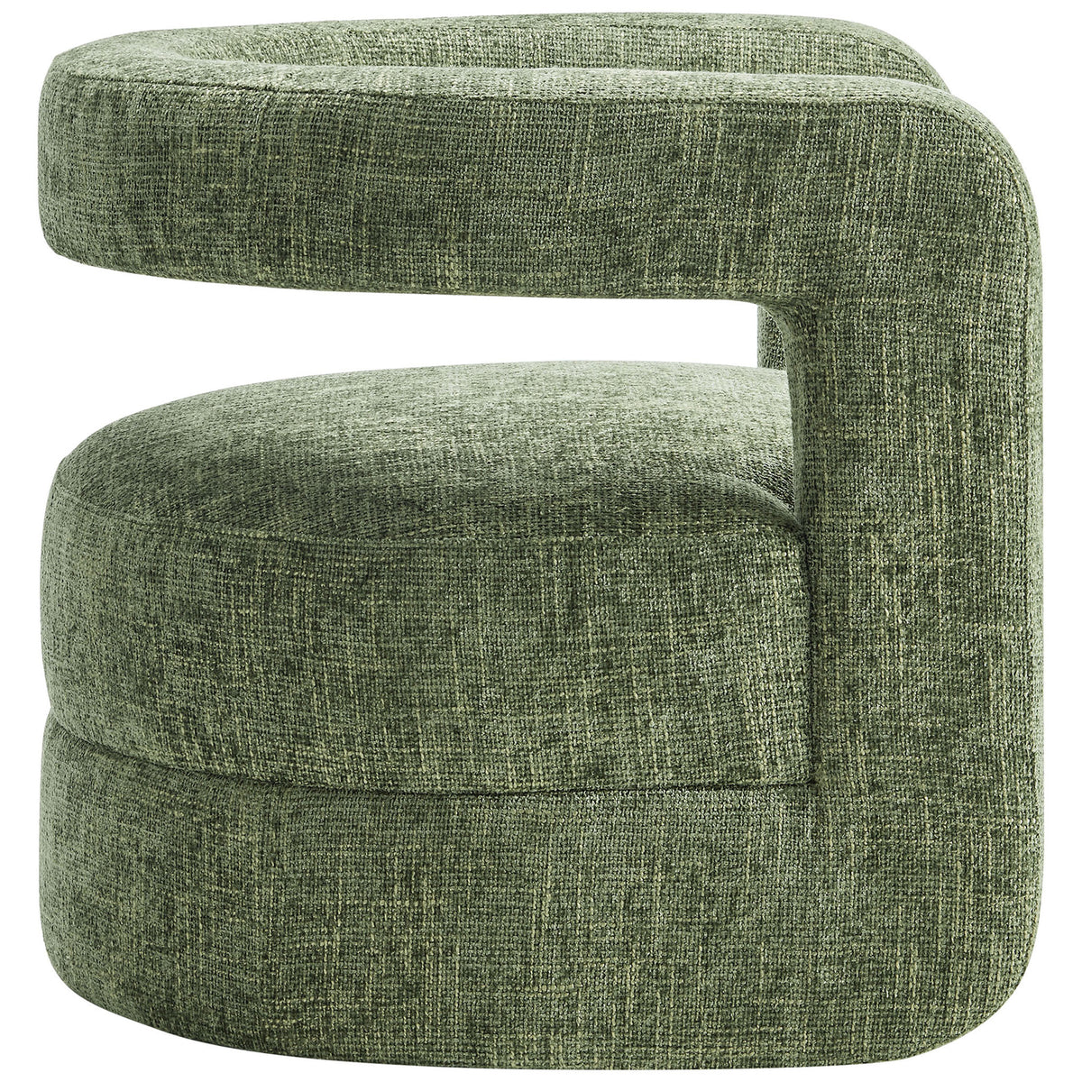 Side profile highlights the generous seat depth and the bold U-shaped base in textured chenille || EEI-6991-BAS || side_studio