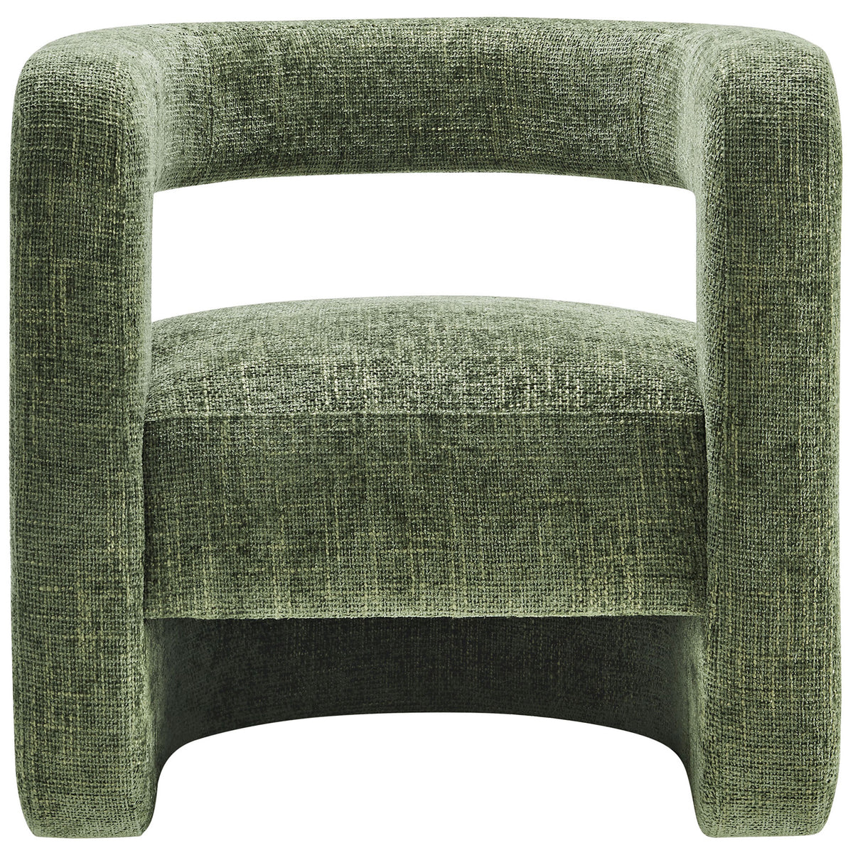 Curved chenille accent chair in basil green with plush round seat and open-back U-shaped frame for airy comfort || EEI-6991-BAS || front_studio