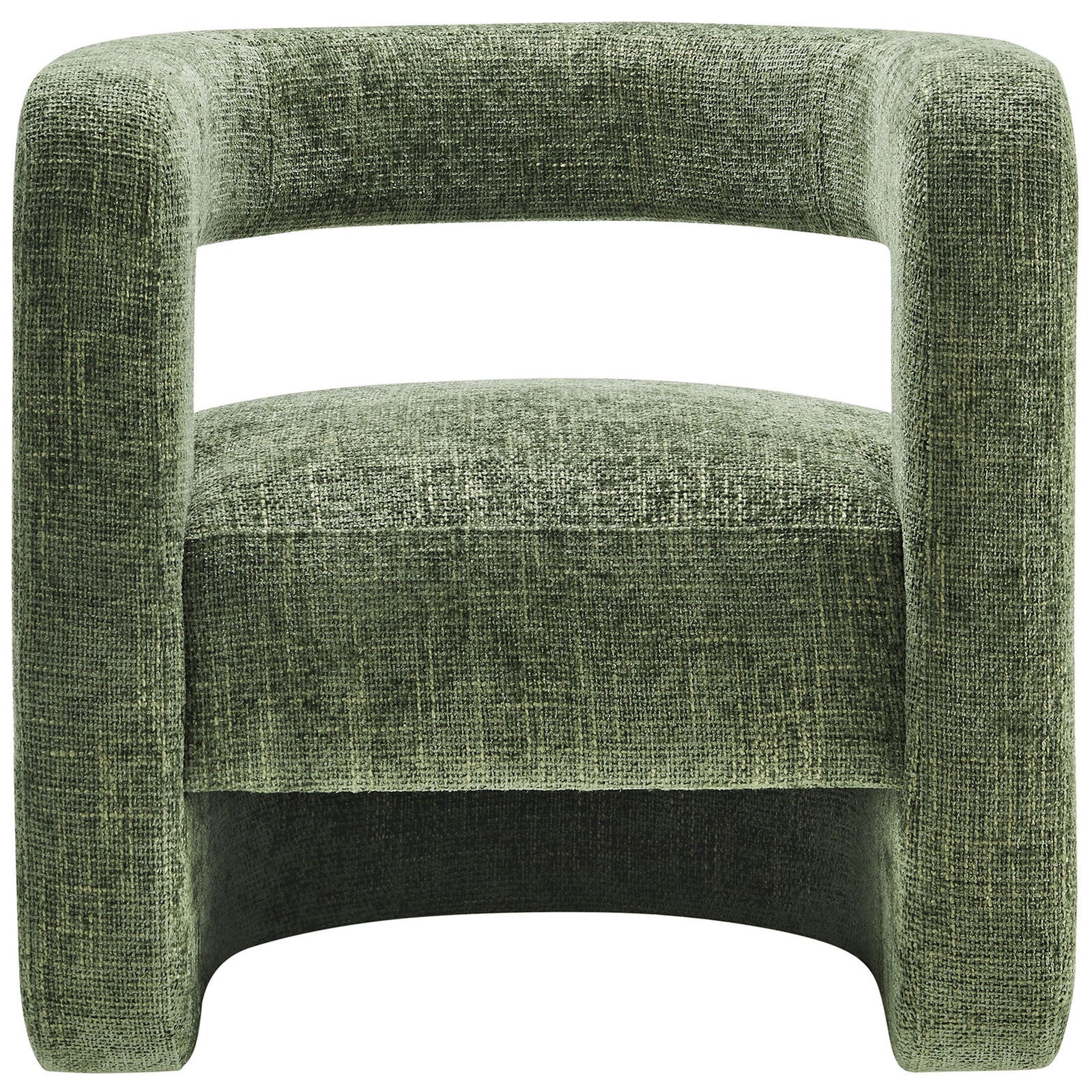 Curved chenille accent chair in basil green with plush round seat and open-back U-shaped frame for airy comfort || EEI-6991-BAS || front_studio