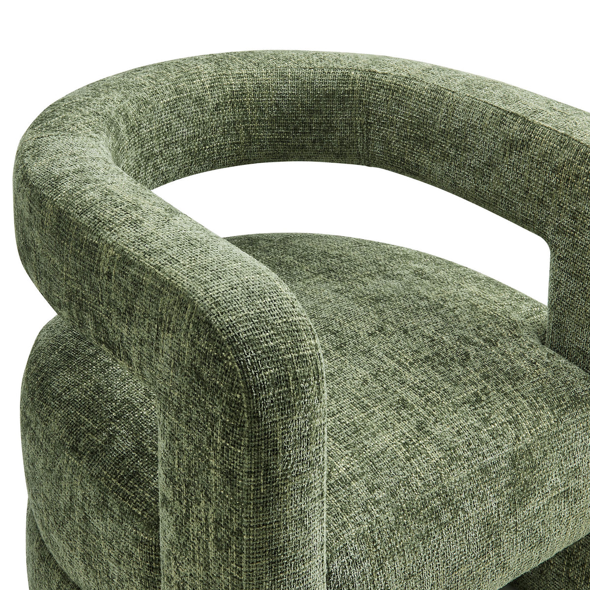 Textured chenille upholstery and smooth curves offer an inviting, tactile finish with refined tailoring || EEI-6991-BAS || detail_studio