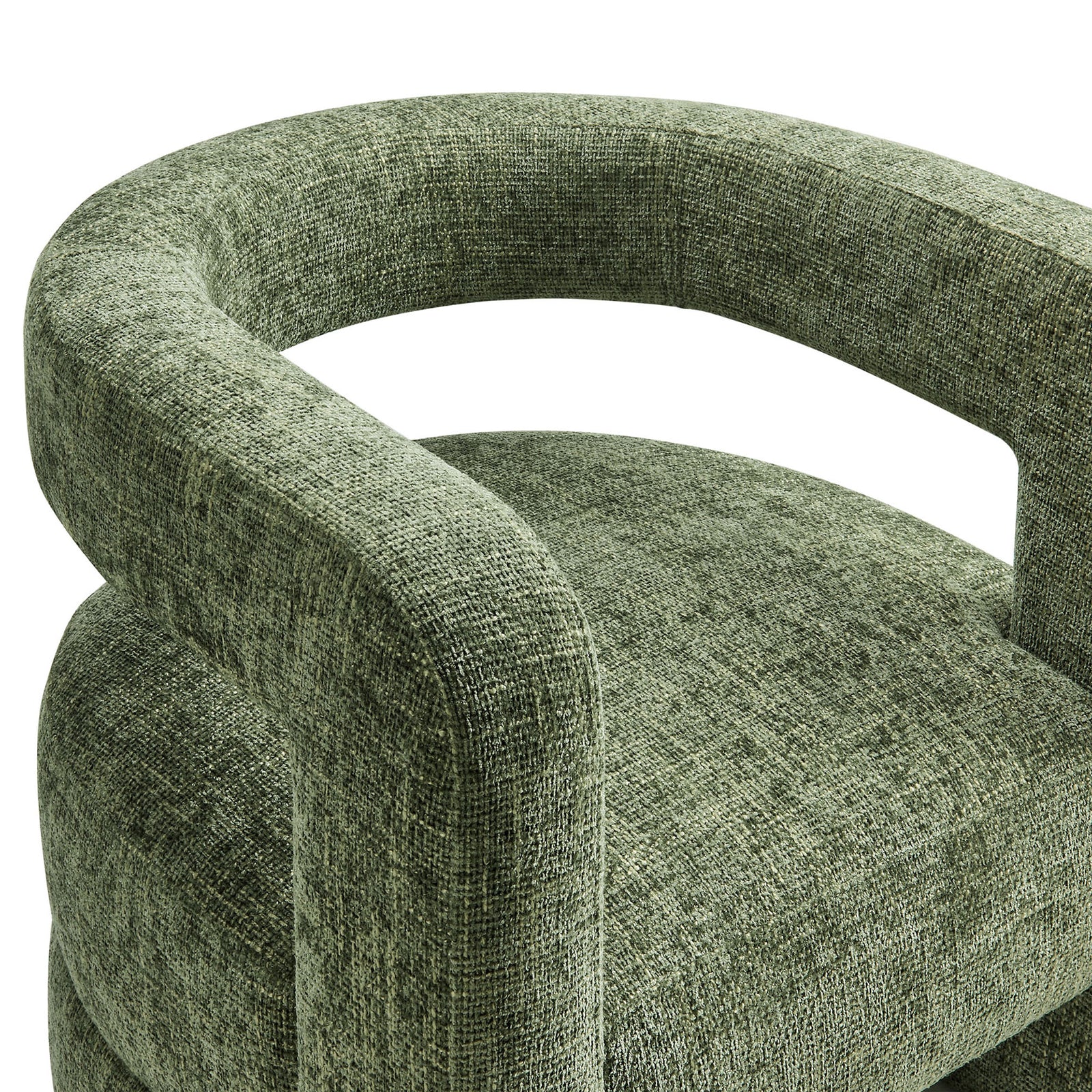 Textured chenille upholstery and smooth curves offer an inviting, tactile finish with refined tailoring || EEI-6991-BAS || detail_studio