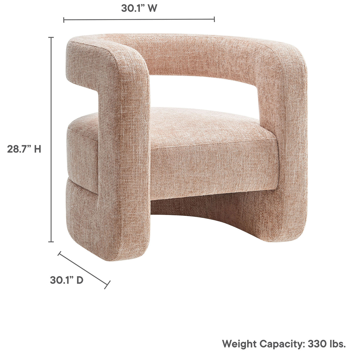 Compact barrel chair with generous seat and airy back, balancing comfort and modern curves. || EEI-6991-BLS || dimension_studio