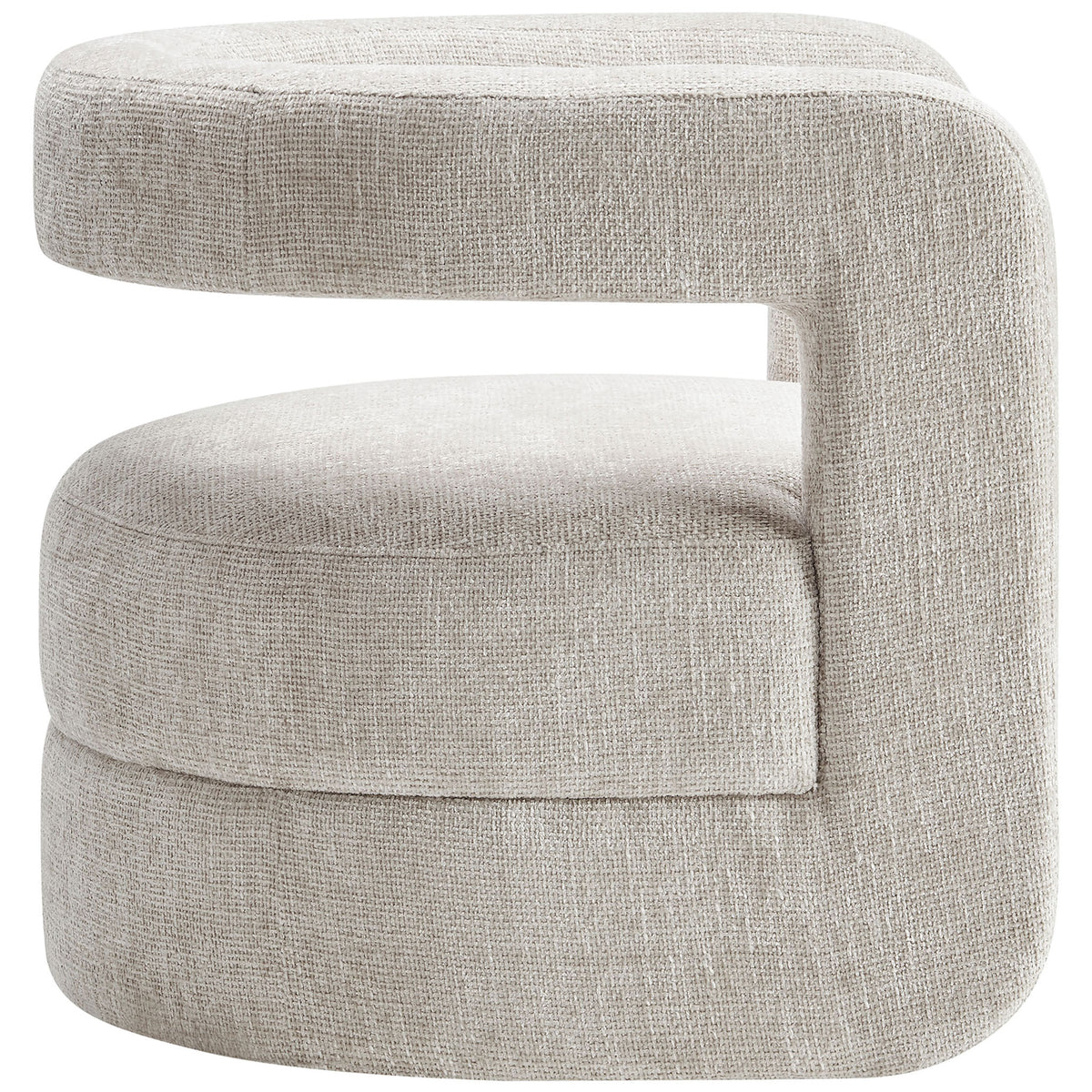 Thickly padded chenille armrest and seat create a bold, rounded silhouette with a floating backrest || EEI-6991-DOV || side_studio