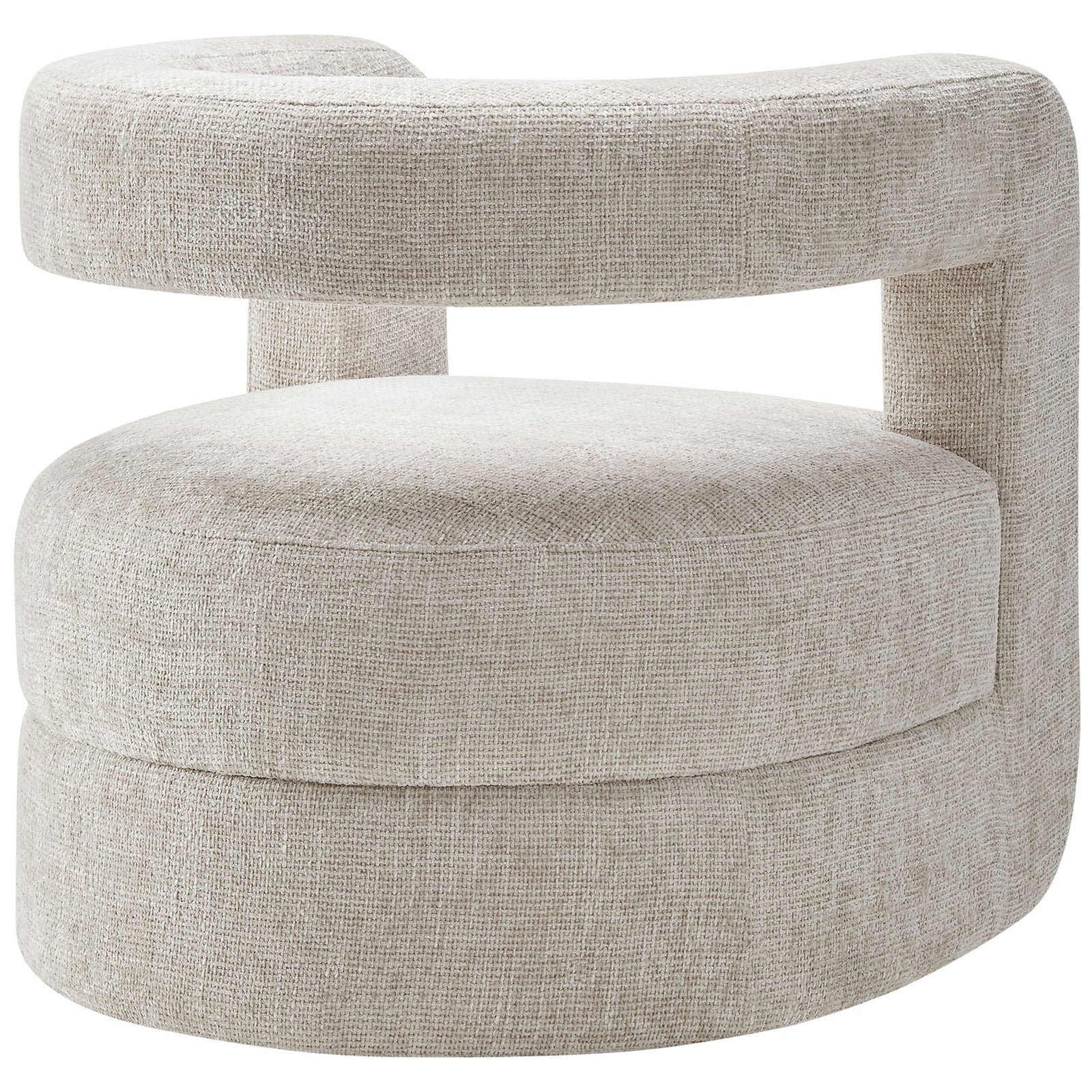 Continuous curved frame wraps around a cushioned round seat for a modern, barrel-inspired look || EEI-6991-DOV || back_angle_studio
