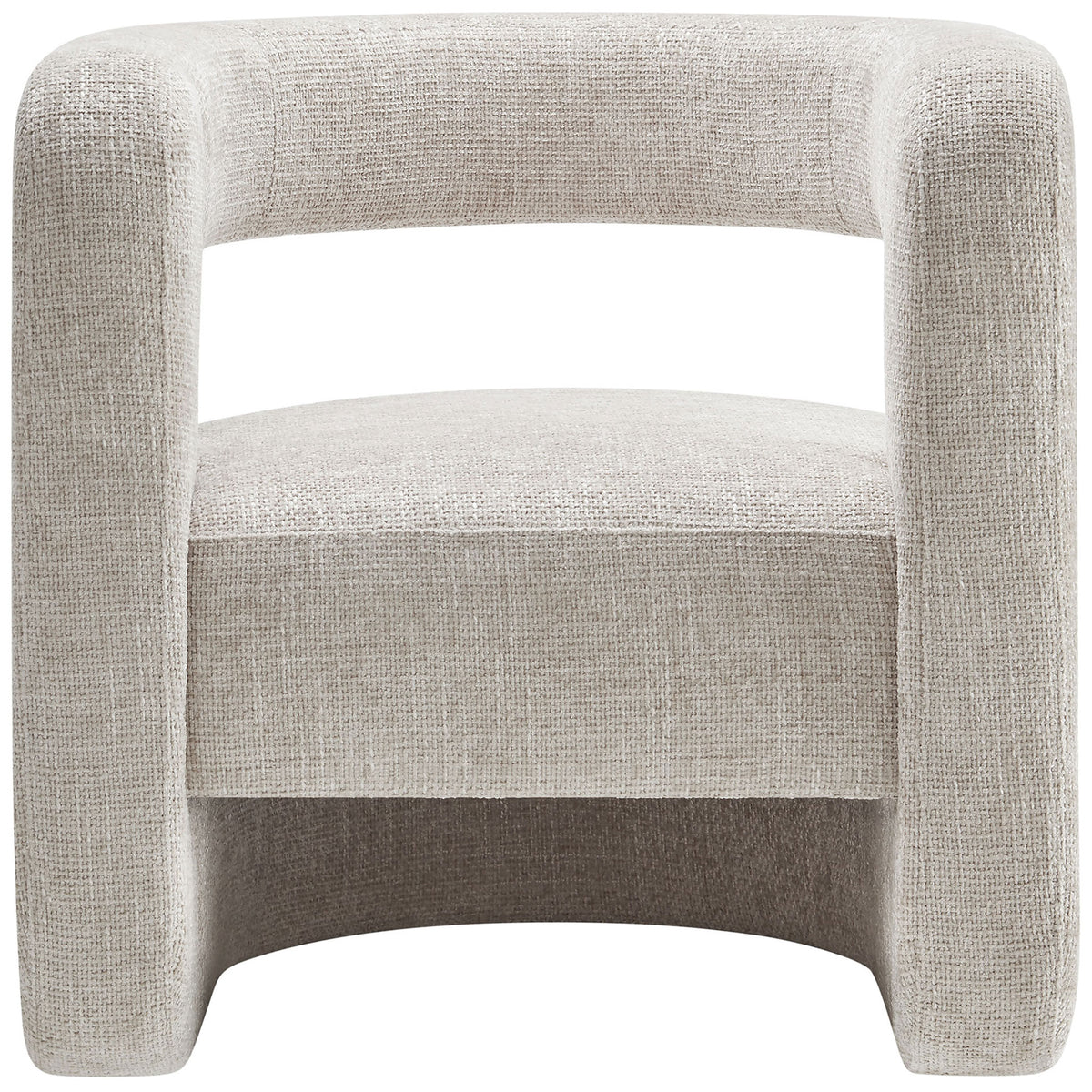 Curved barrel-back chair with plush circular seat and airy open-back design in soft dove gray chenille || EEI-6991-DOV || front_studio