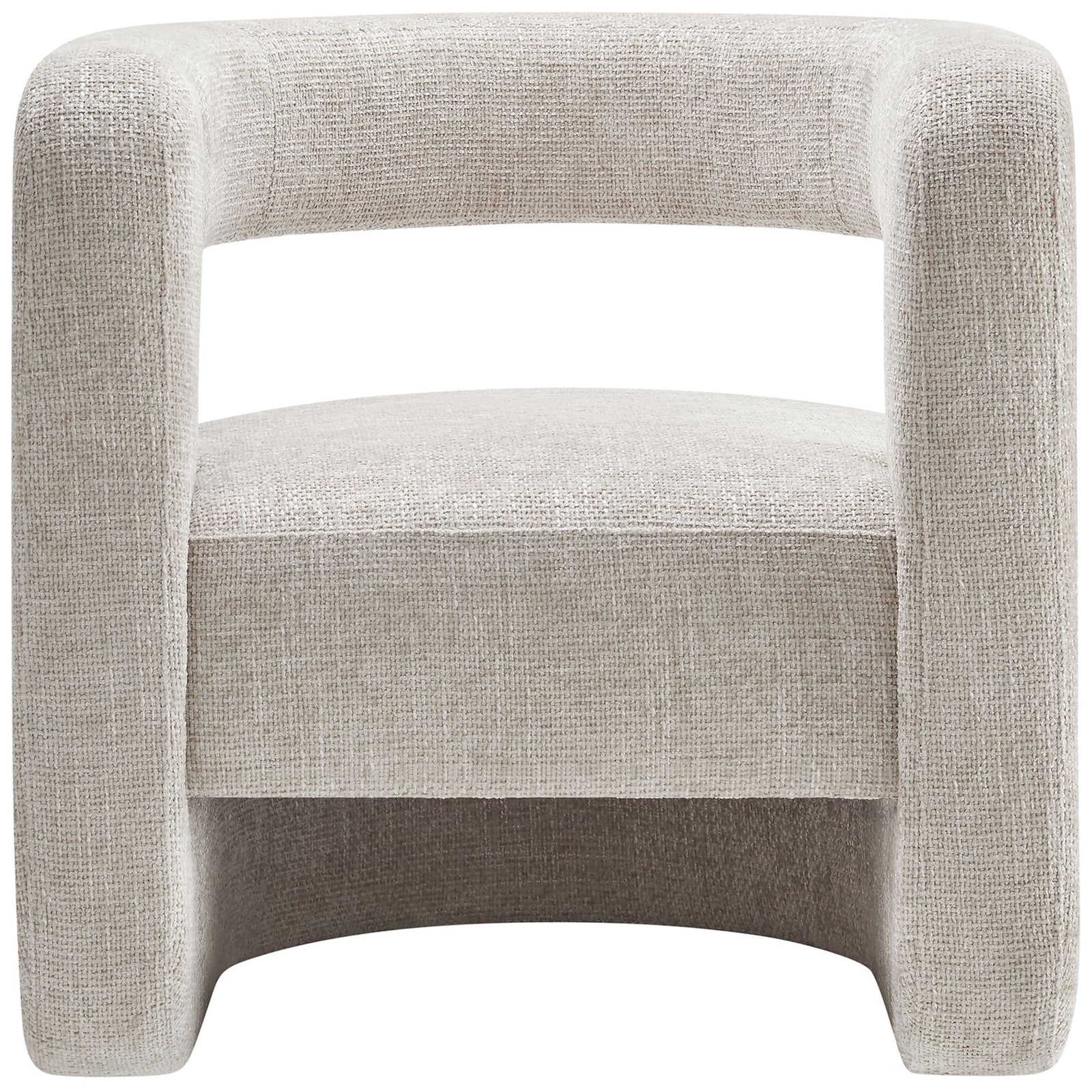 Curved barrel-back chair with plush circular seat and airy open-back design in soft dove gray chenille || EEI-6991-DOV || front_studio