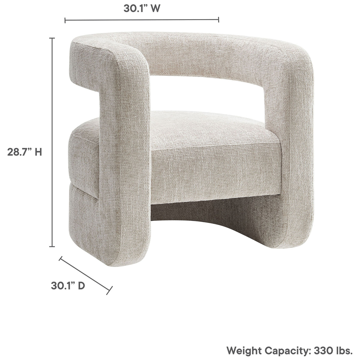 Compact accent chair with generous circular seat and rounded arms sized for cozy lounging || EEI-6991-DOV || dimension_studio