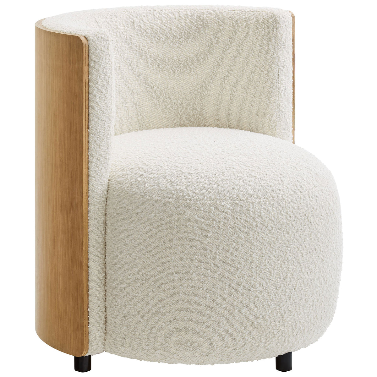 Curved bentwood back meets textured ivory boucle for a modern, inviting accent chair || EEI-6994-NAT-IVO || front_angle_studio
