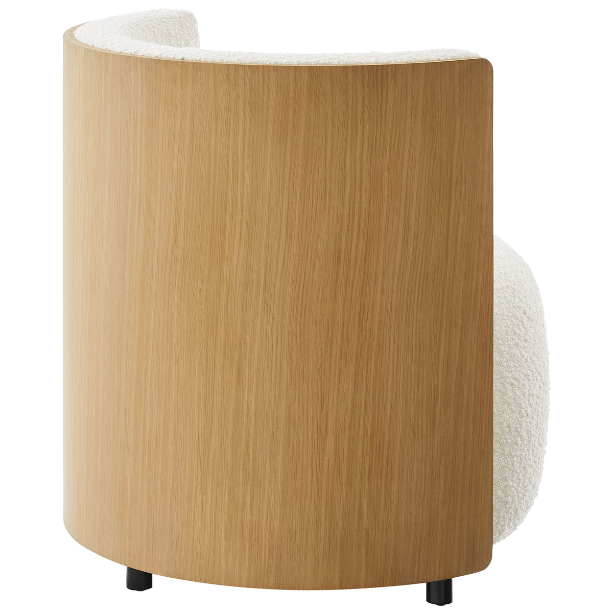 Smooth curved bentwood back in a natural veneer adds organic contrast to the boucle upholstery || EEI-6994-NAT-IVO || back_studio
