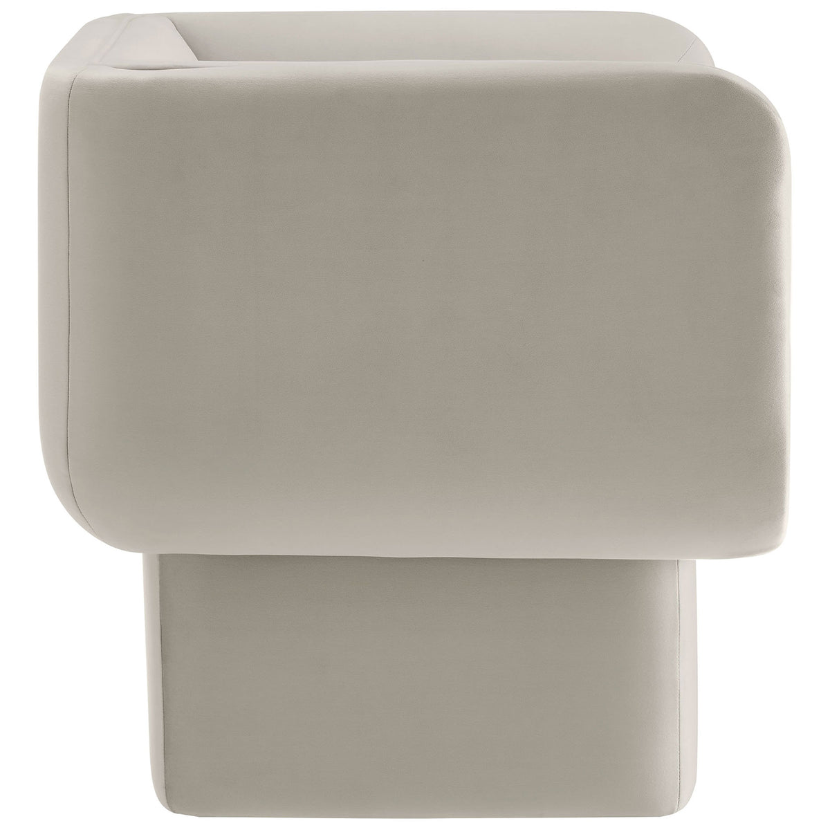 Streamlined silhouette showcases thick, cushioned arms and smooth almond velvet for a cozy modern profile || EEI-6995-ALM || side_studio