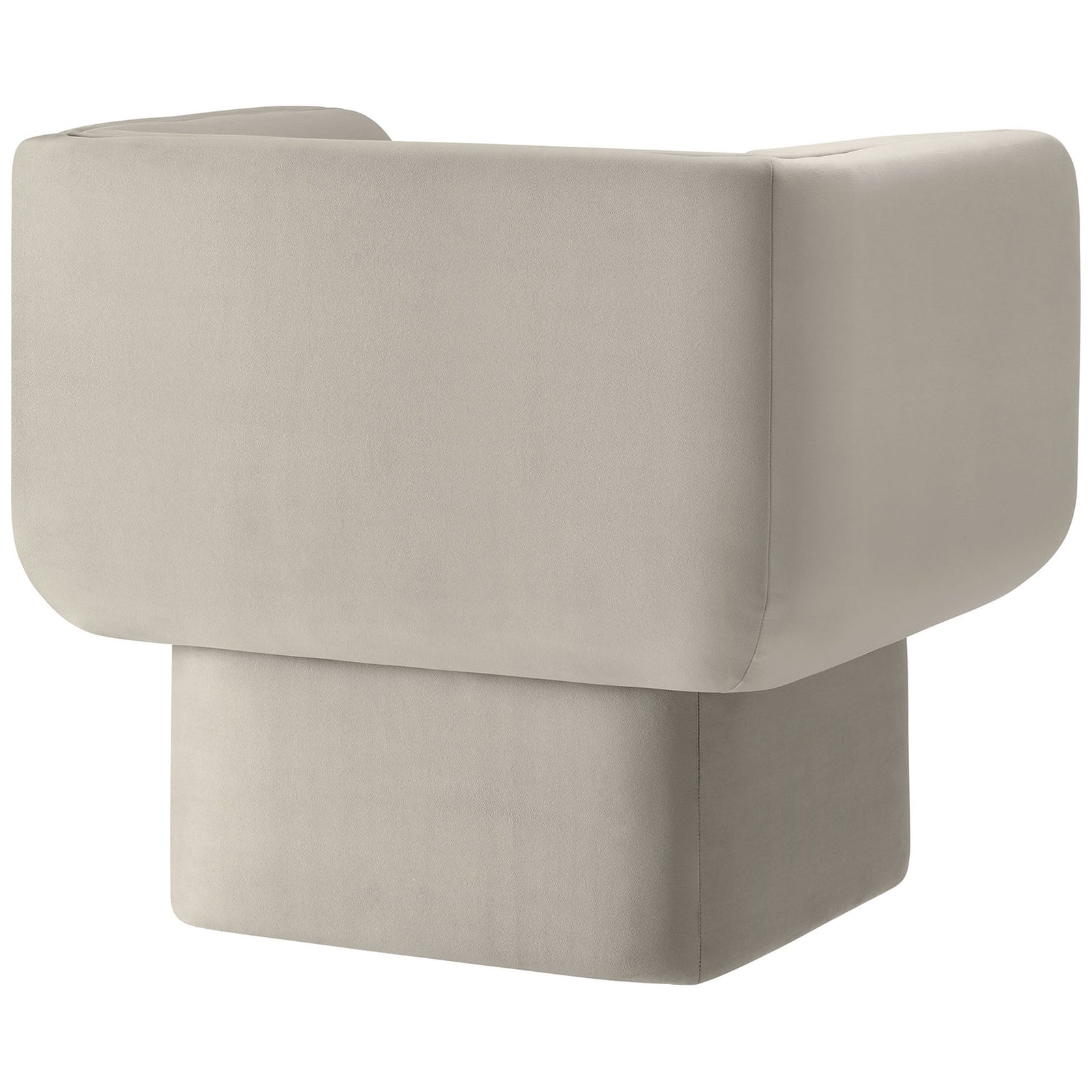Curved wraparound back with refined piping and seamless almond velvet upholstery on a sturdy base || EEI-6995-ALM || back_angle_studio