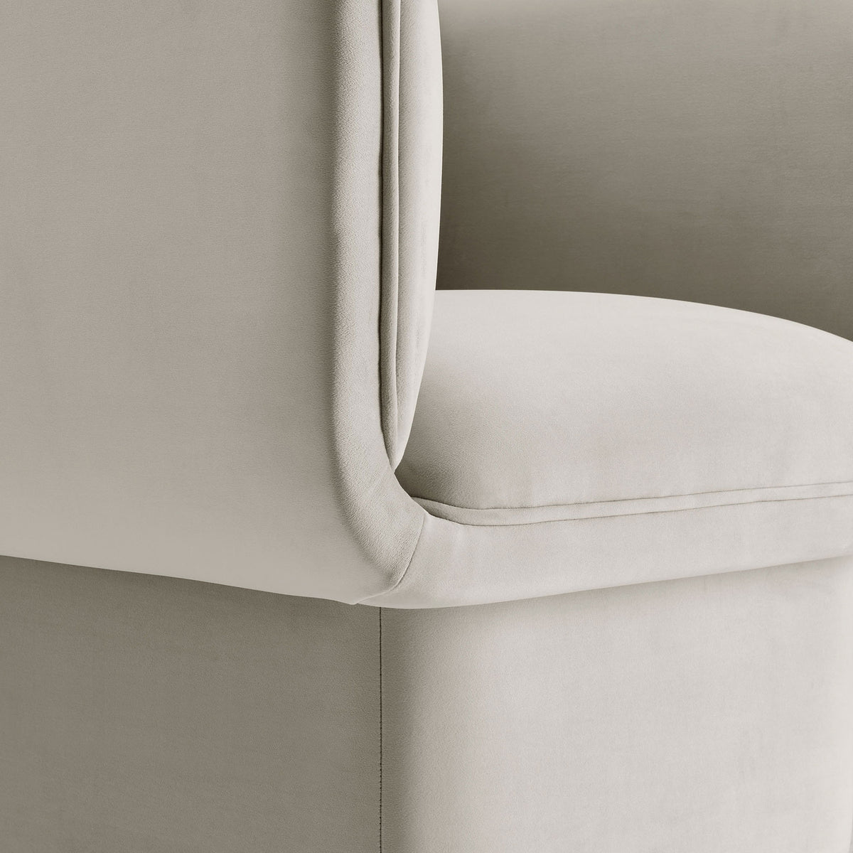 Tailored French piping highlights the smooth almond performance velvet and meticulous craftsmanship || EEI-6995-ALM || detail_studio