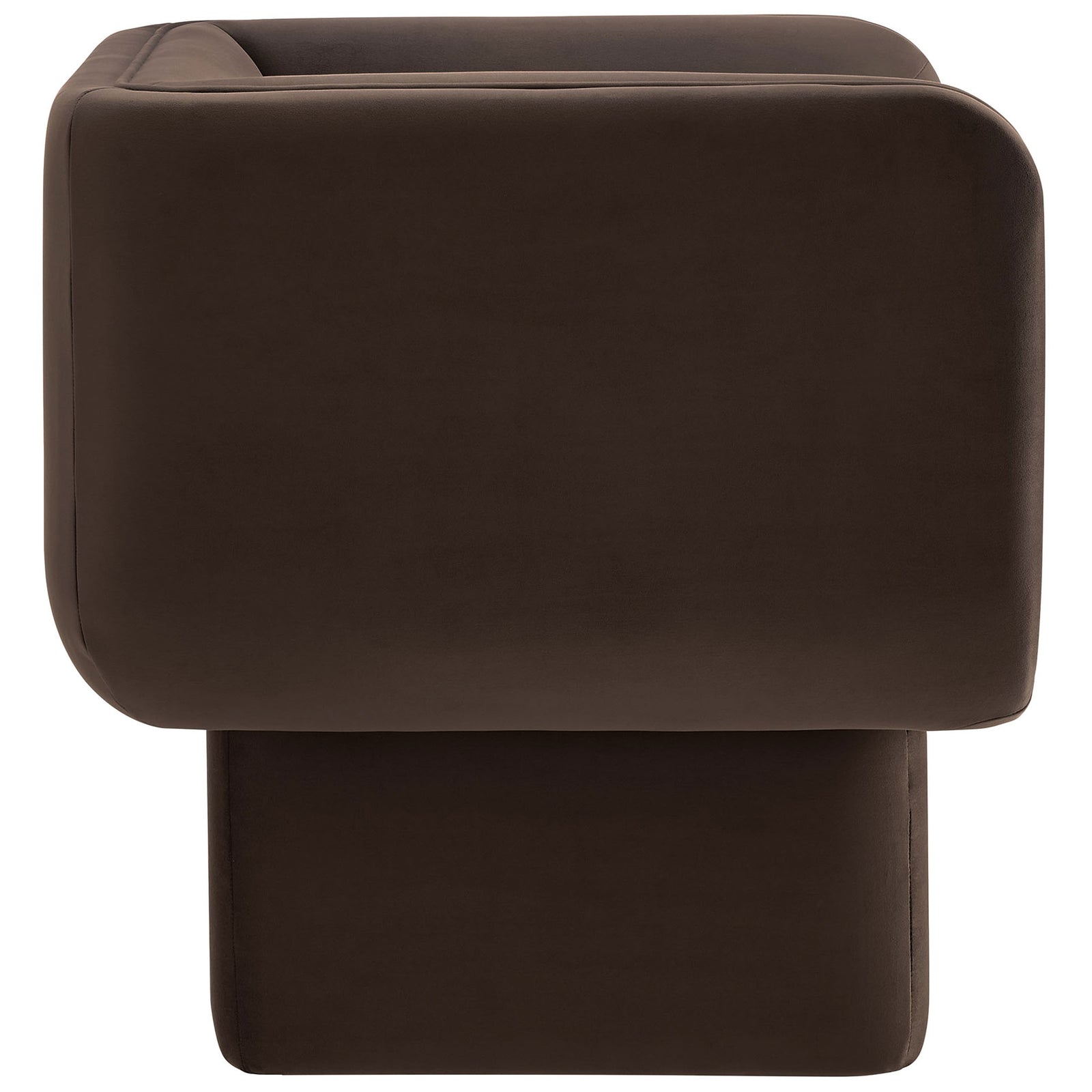 Wide square arms and clean lines highlight the sculptural profile and cozy velvet seat || EEI-6995-CHB || side_studio