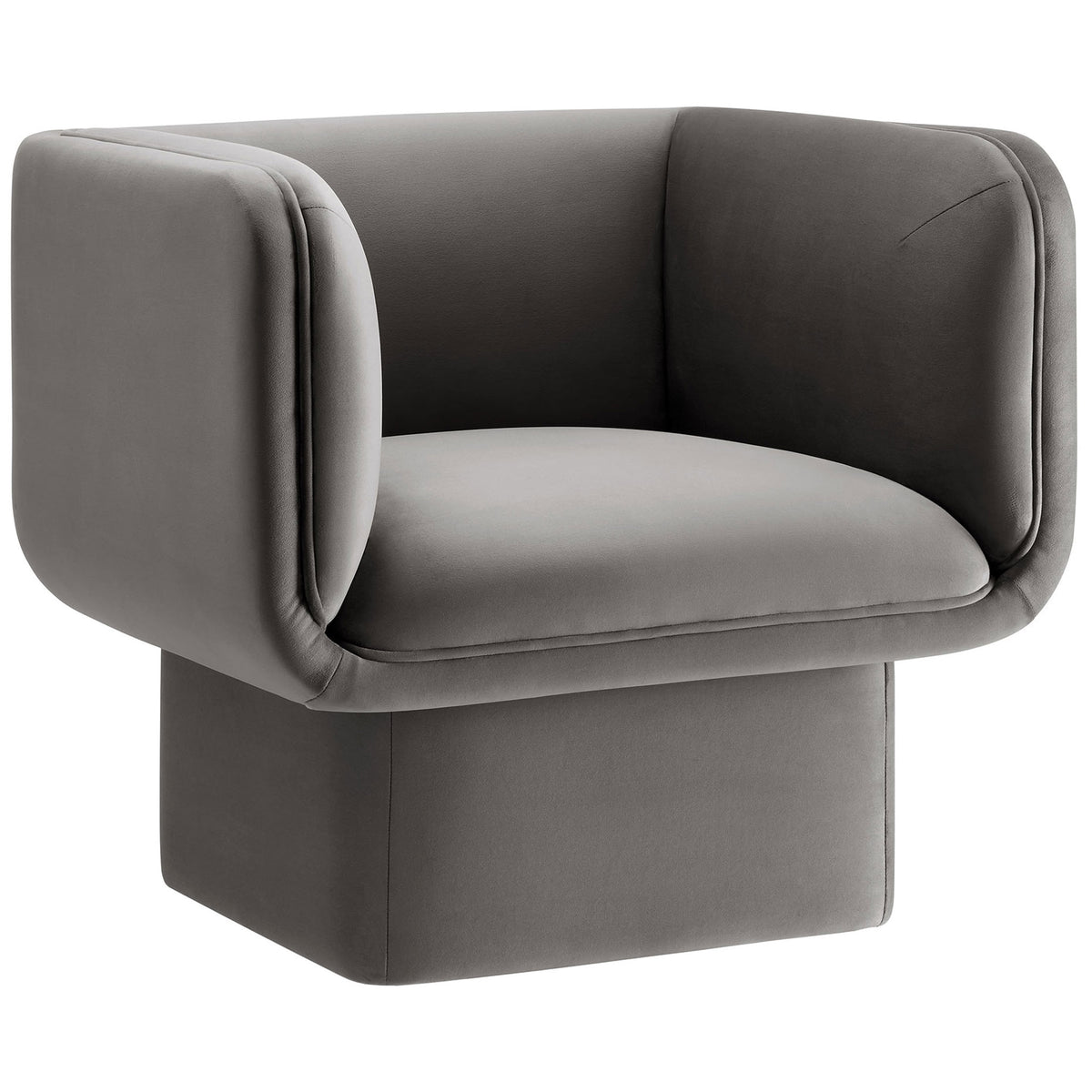 Square-arm velvet accent chair in storm gray with deep seat and crisp French piping || EEI-6995-STG || front_angle_studio