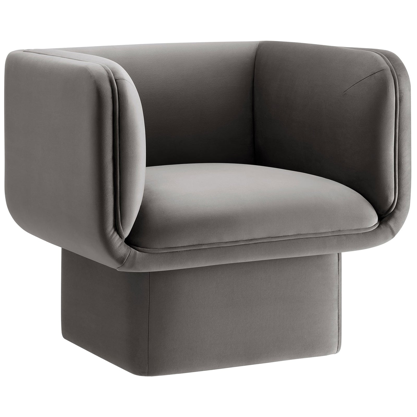 Square-arm velvet accent chair in storm gray with deep seat and crisp French piping || EEI-6995-STG || front_angle_studio