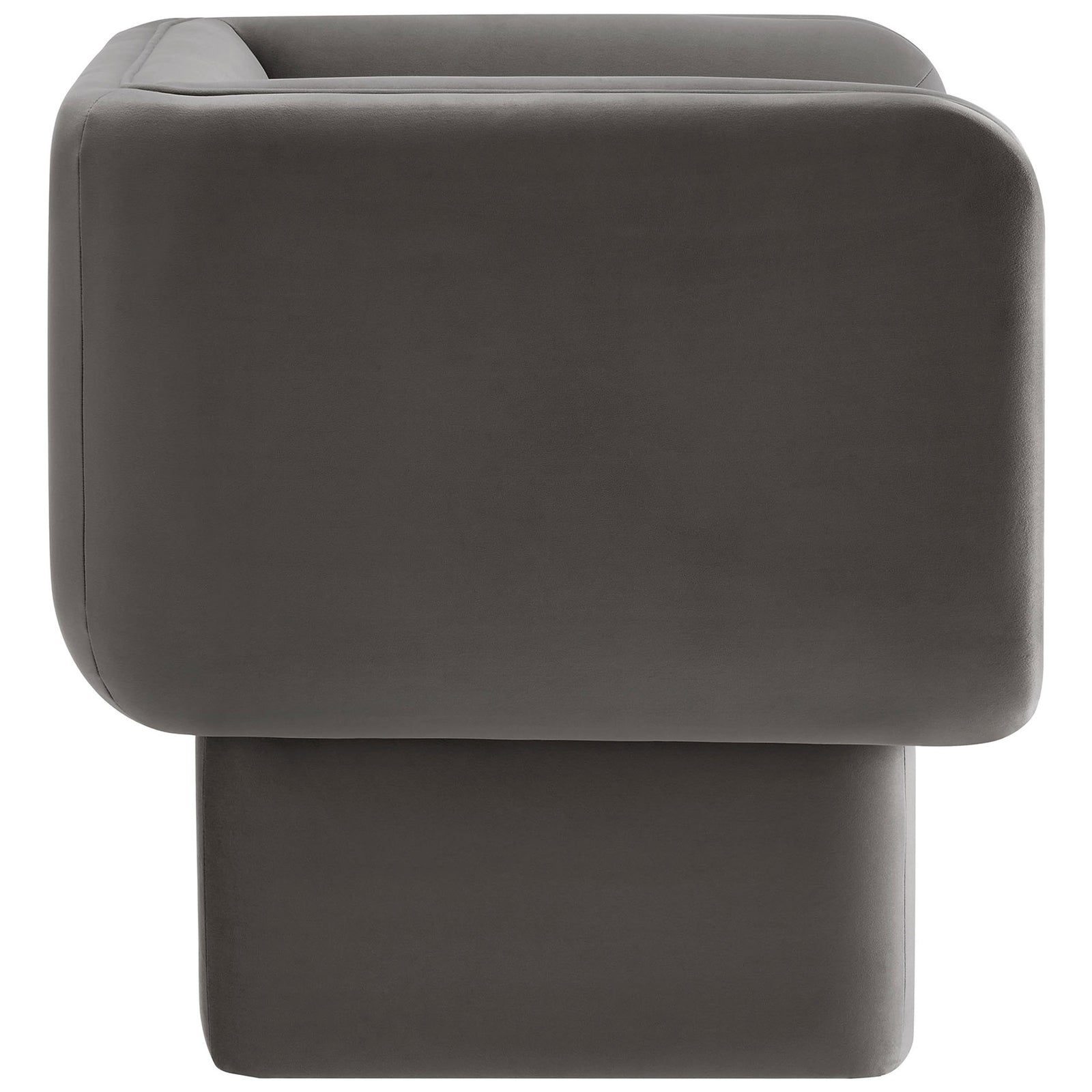 Bold silhouette with wrapped armrests and smooth performance velvet || EEI-6995-STG || side_studio