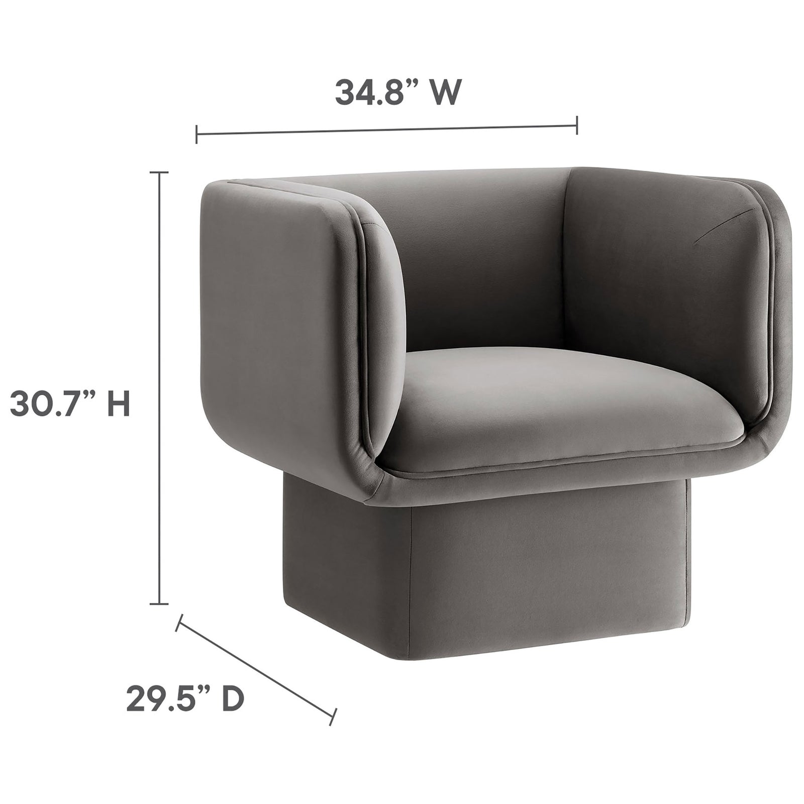 Compact lounge chair offering generous seat width and supportive wraparound arms || EEI-6995-STG || dimension_studio