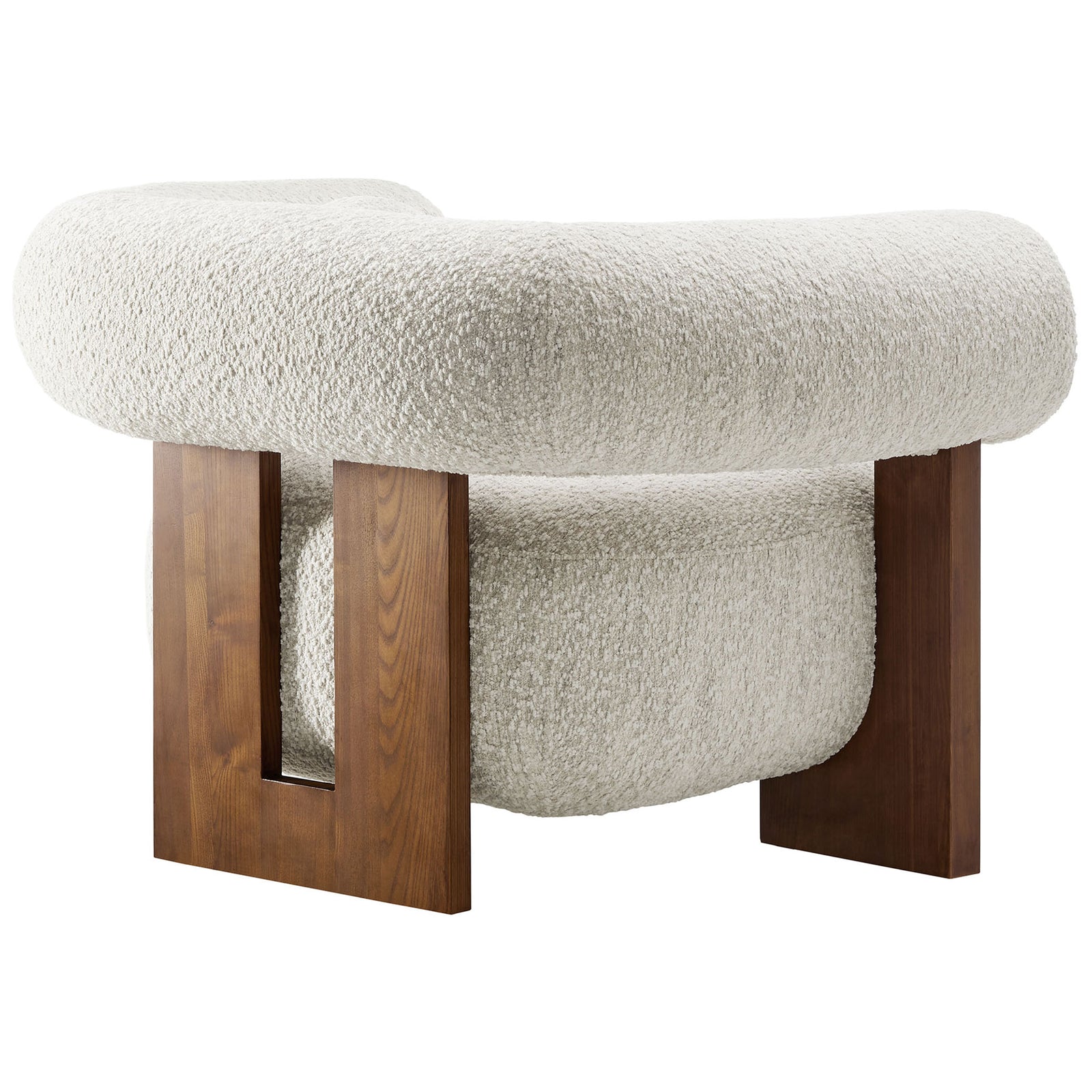 Seamless curves highlight the sculptural form and rich wood accents of this inviting chair. || EEI-6996-PRL || back_angle_studio