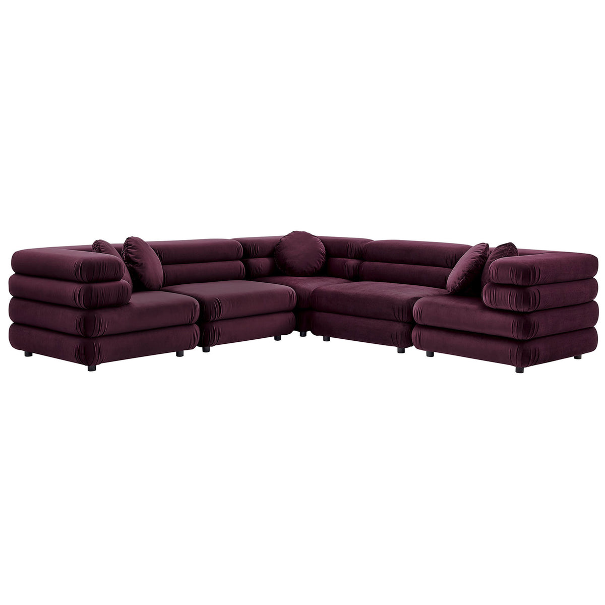 Low-profile L-shaped sectional in mulberry performance velvet with plush layered seat and back cushions || EEI-7005-MUL || front_angle_studio