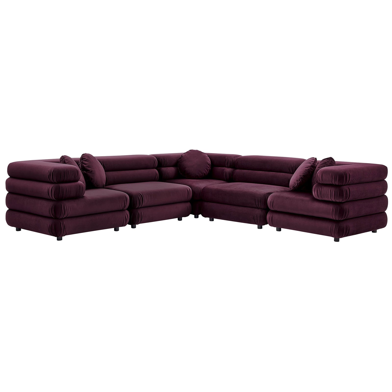 Low-profile L-shaped sectional in mulberry performance velvet with plush layered seat and back cushions || EEI-7005-MUL || front_angle_studio