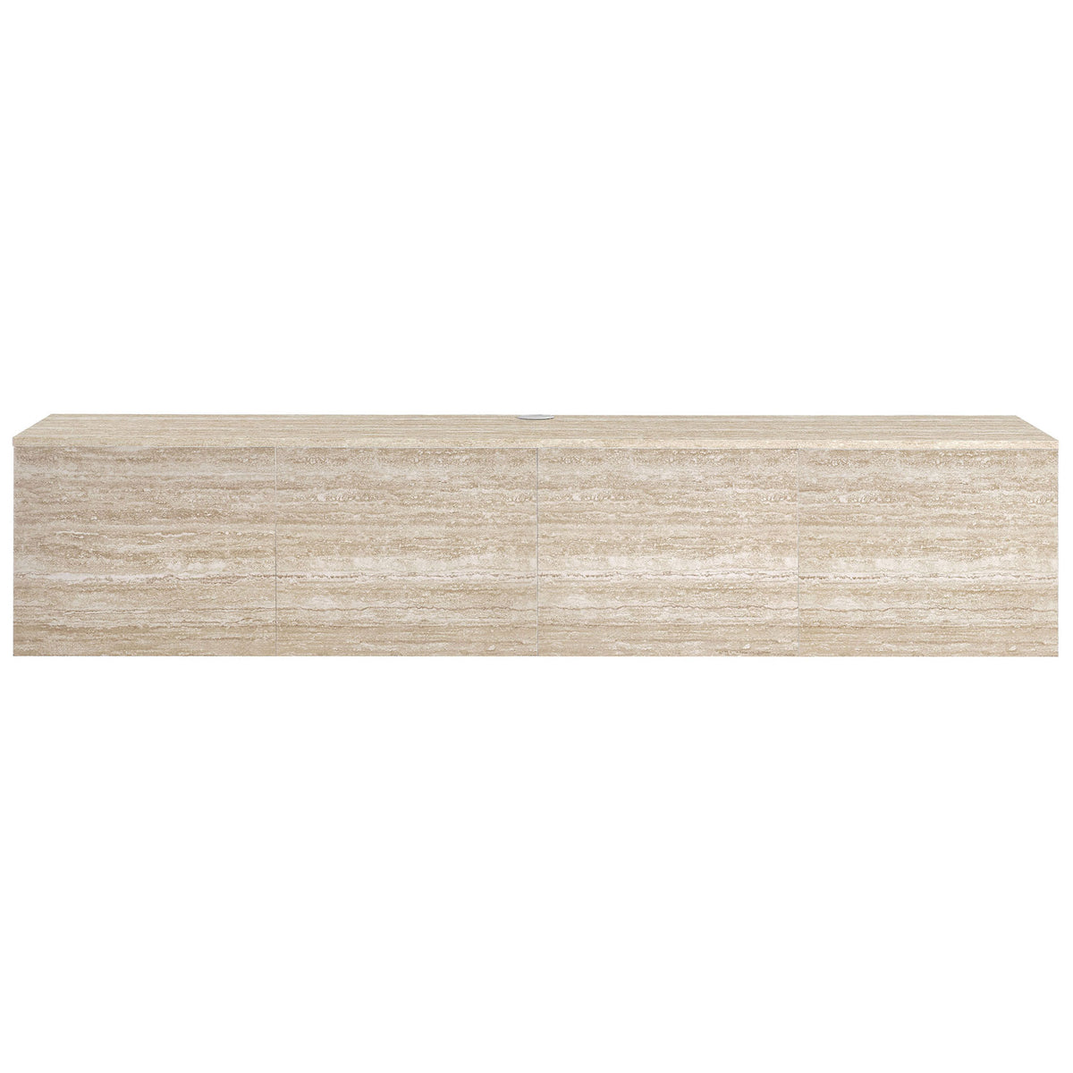 Travertine wall-mounted TV stand with seamless four-door front for a clean, modern focal point || EEI-7006-TRA || front_studio