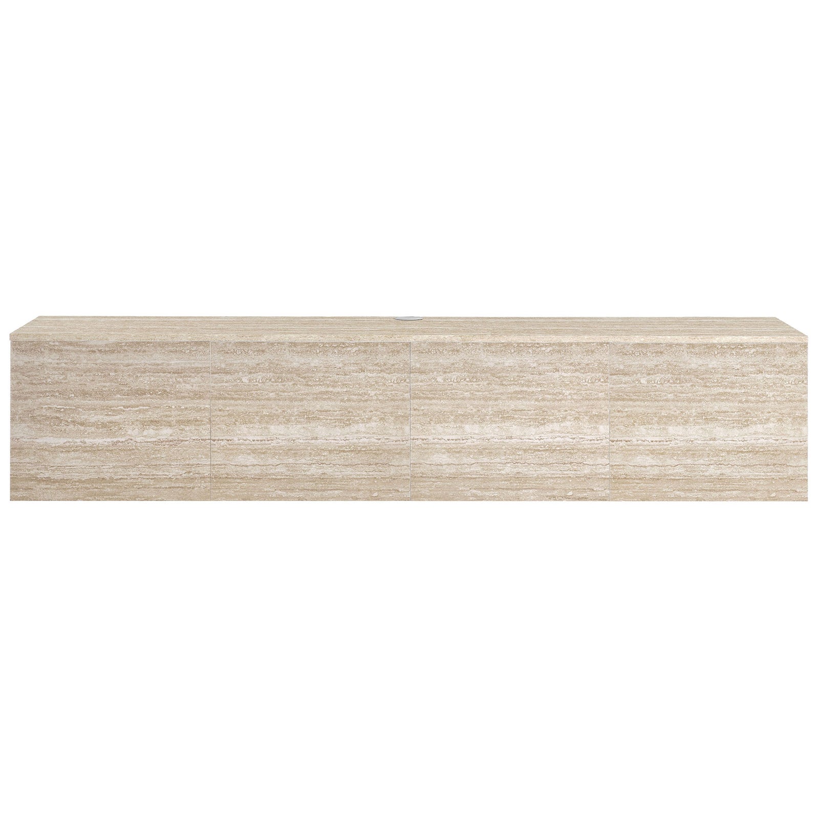 Travertine wall-mounted TV stand with seamless four-door front for a clean, modern focal point || EEI-7006-TRA || front_studio