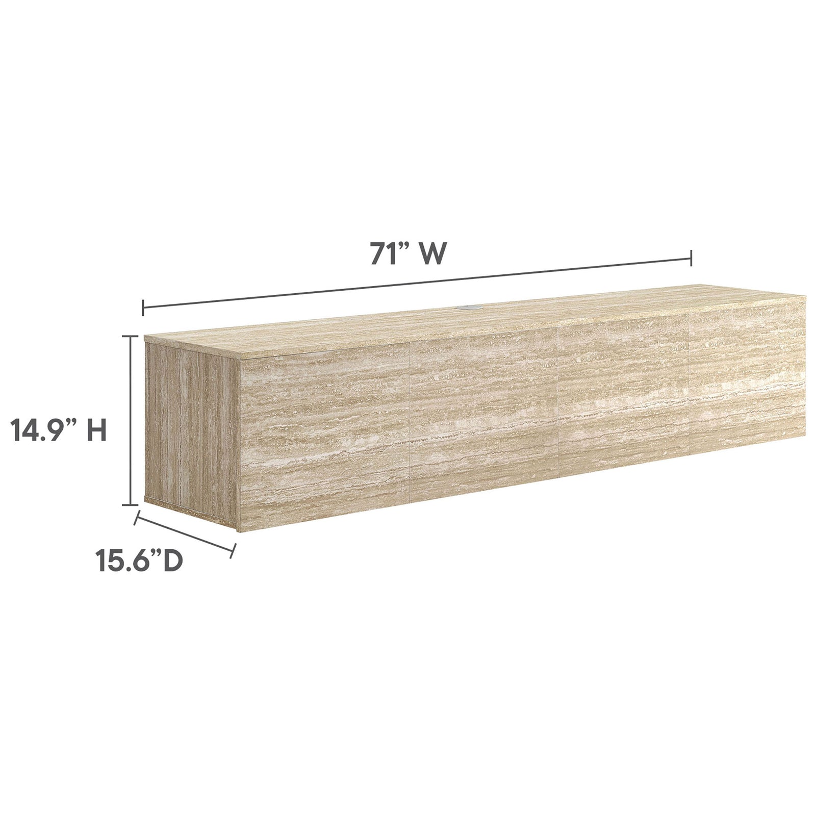 Dimension diagram of the TV stand displaying overall width, height, and depth measurements || EEI-7006-TRA || dimension_studio