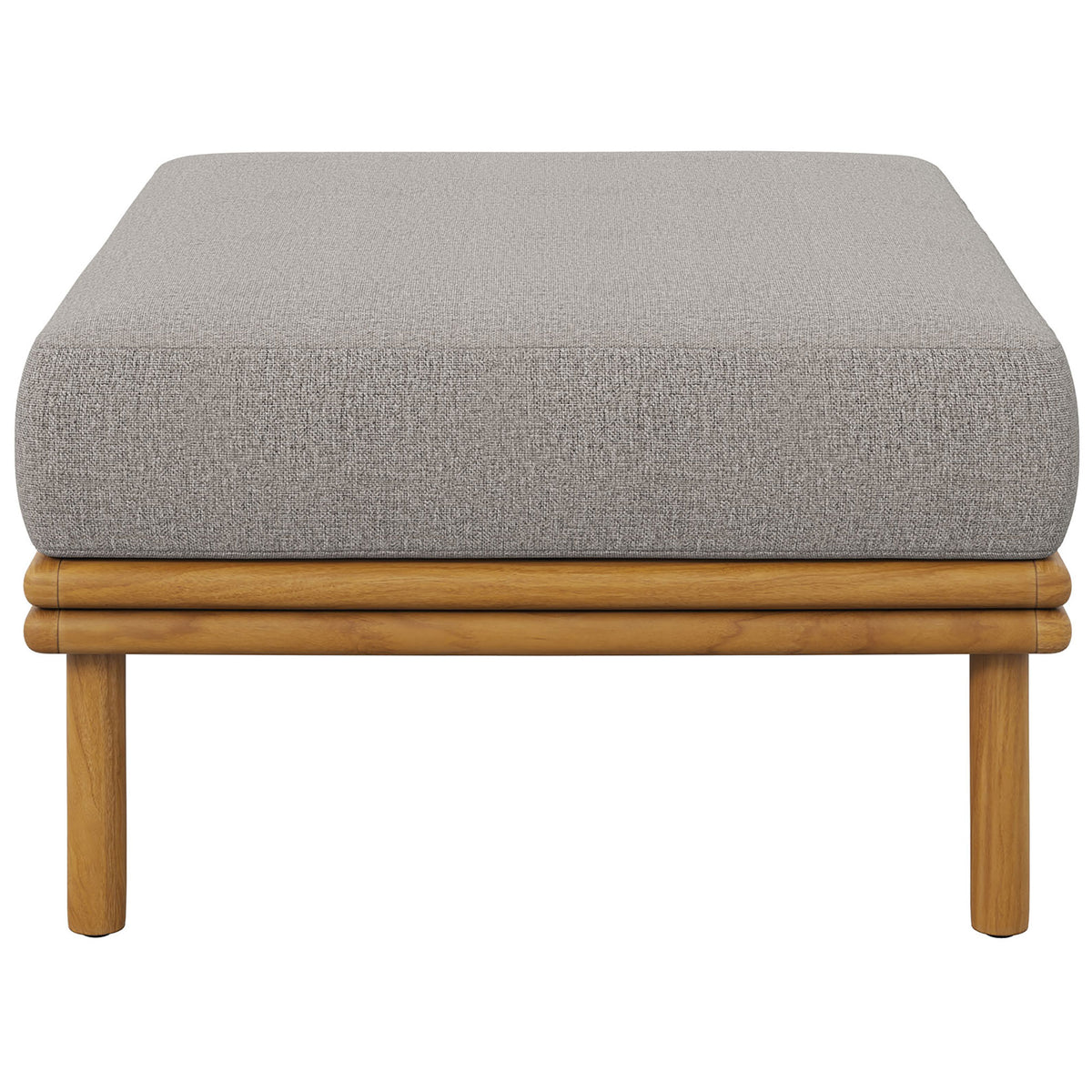 Teak outdoor ottoman with thick neutral cushion adds low-profile comfort to your patio lounge. || EEI-7009-NAT-DRI || side_studio