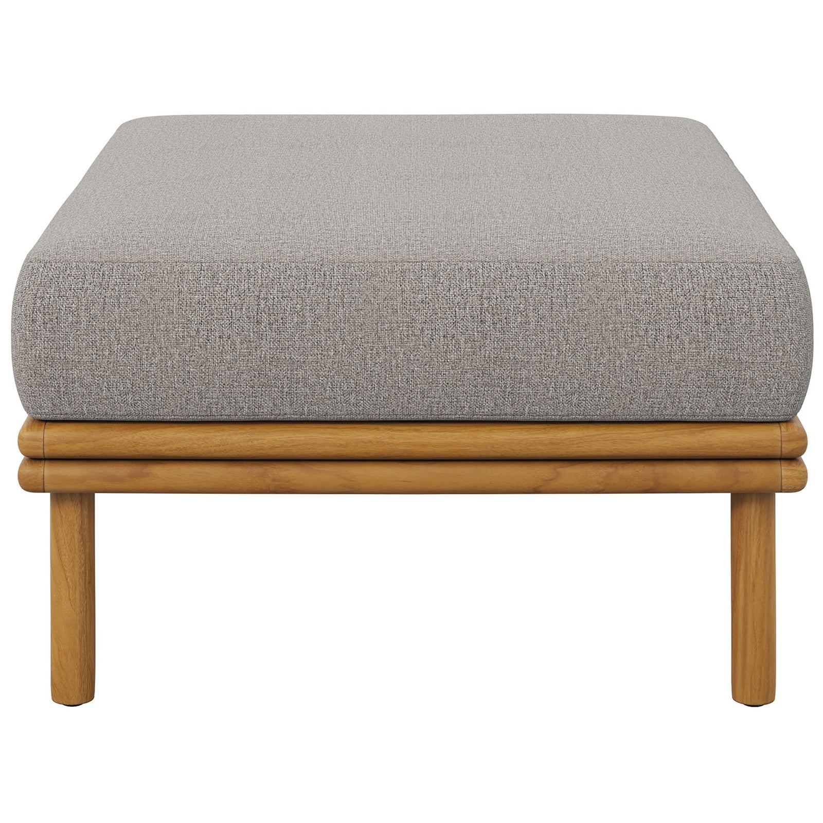 Teak outdoor ottoman with thick neutral cushion adds low-profile comfort to your patio lounge. || EEI-7009-NAT-DRI || side_studio