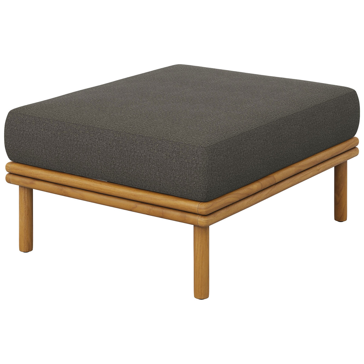 Natural teak frame and rich gray upholstery create a bold, grounded accent for any outdoor retreat. || EEI-7009-NAT-FLI || front_angle_studio